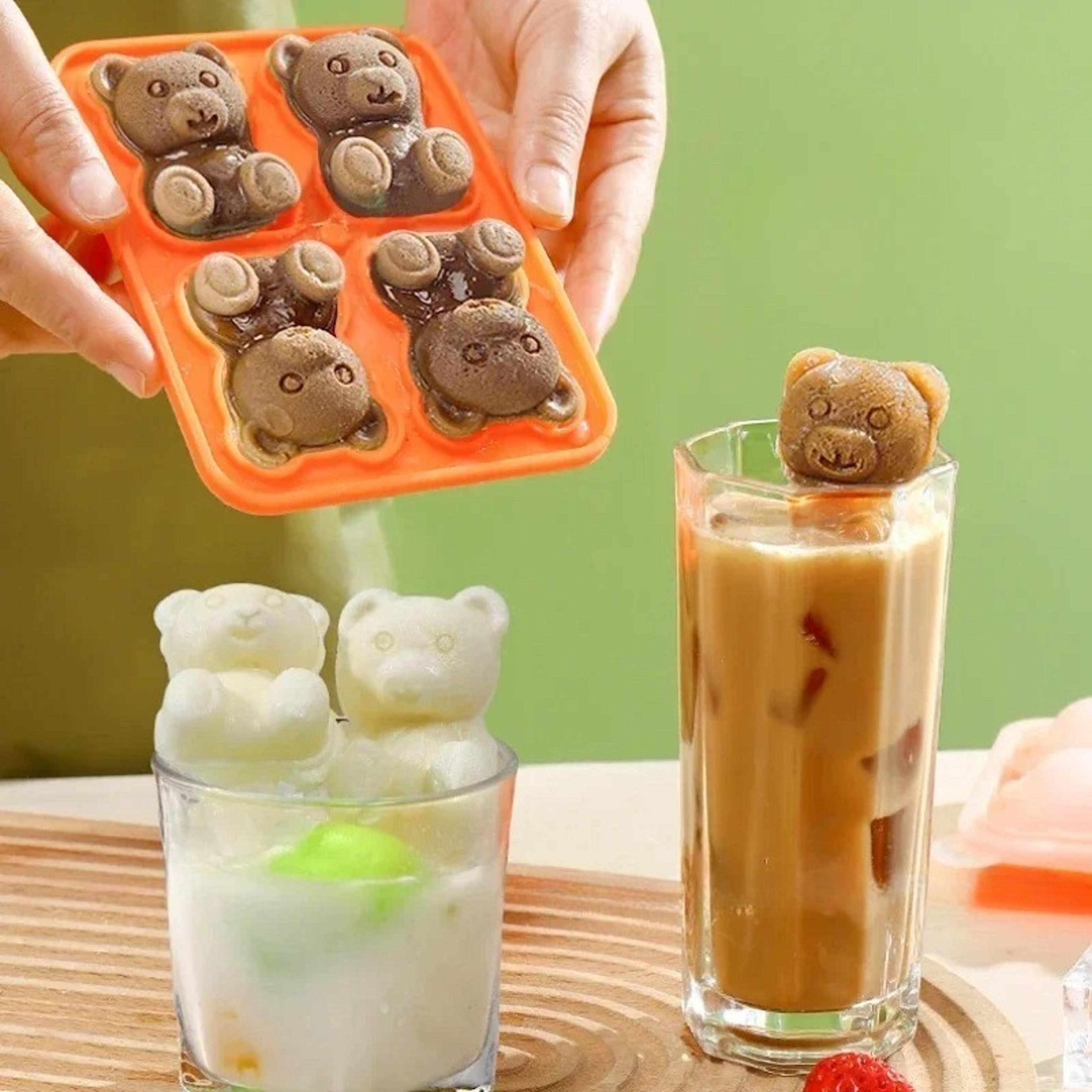 teddy bear ice cube tray food grade silicone ice mold with easy fill funnel
