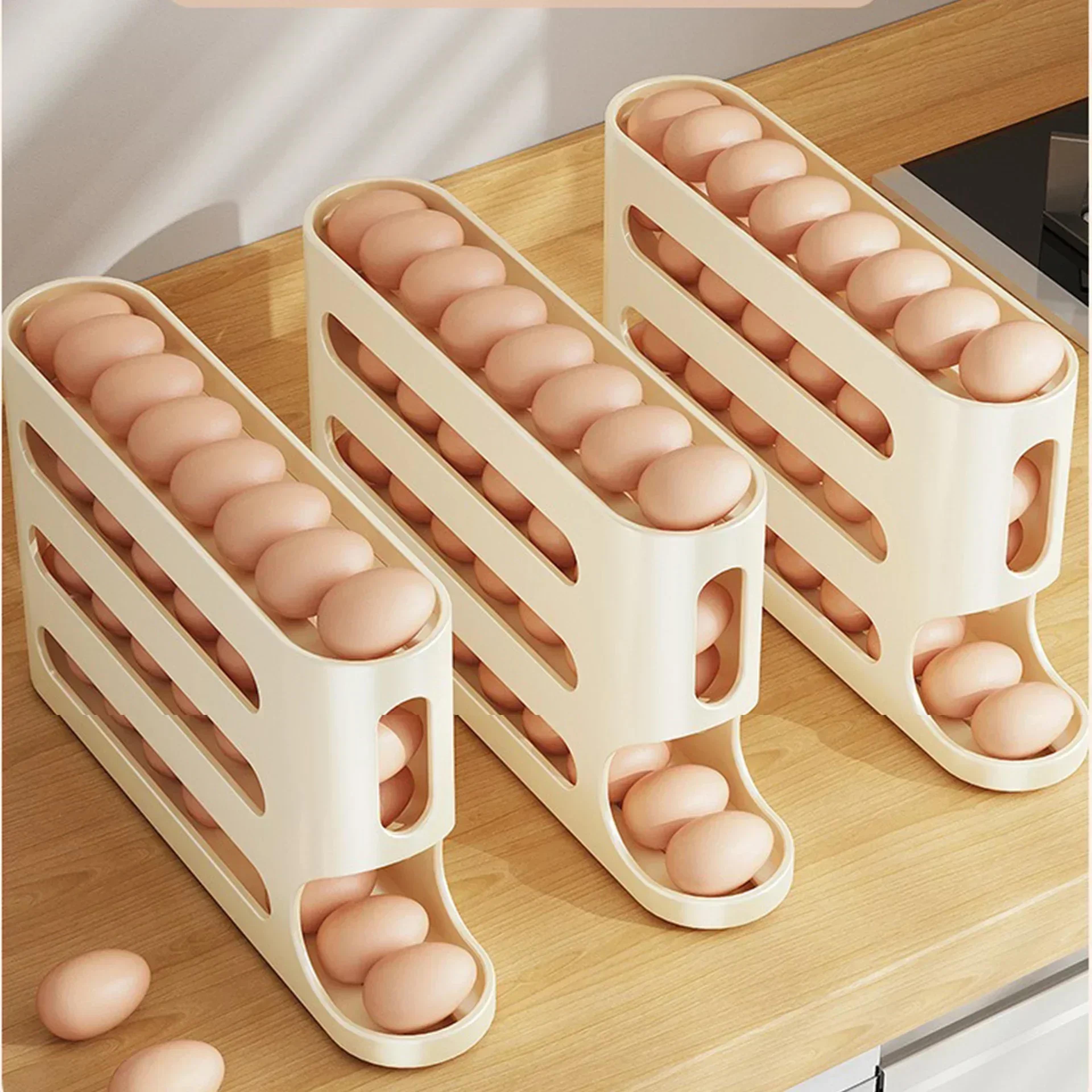 egg holder for fridge automatic rolling egg dispenser and organizer