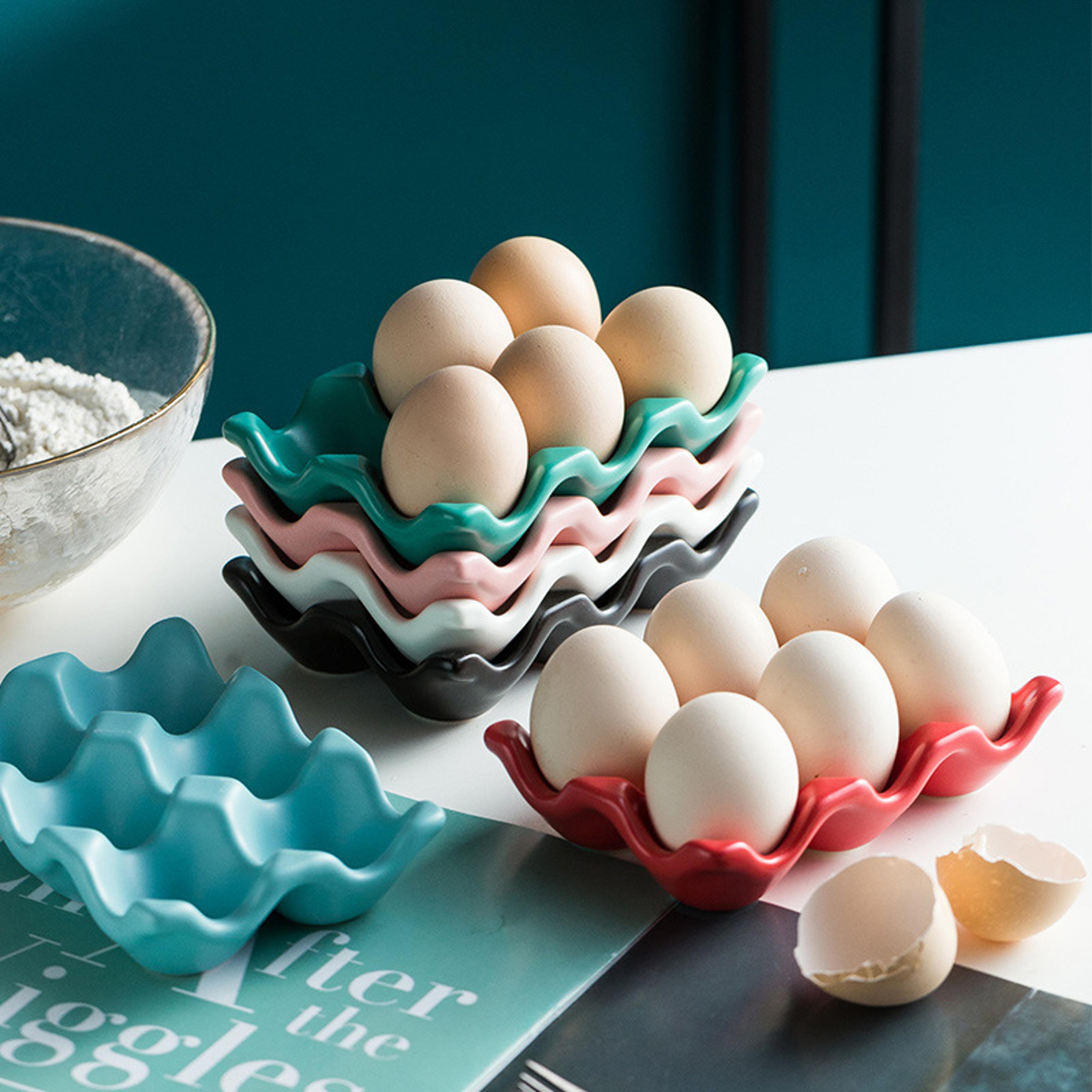 egg ceramic egg holder anti slip egg storage tray for fridge and countertop