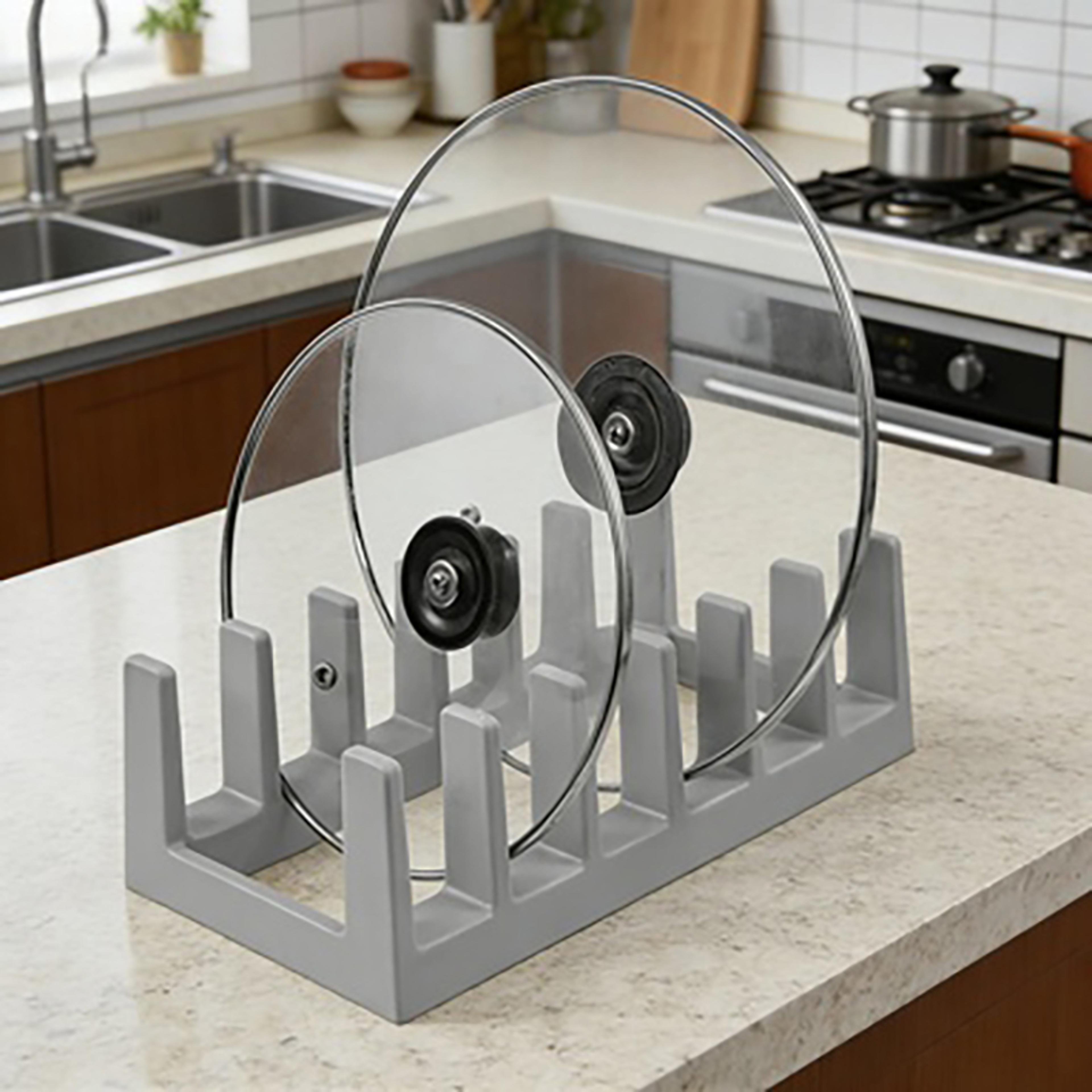 multi slot pot lid organizer and cutting board holder kitchen storage rack