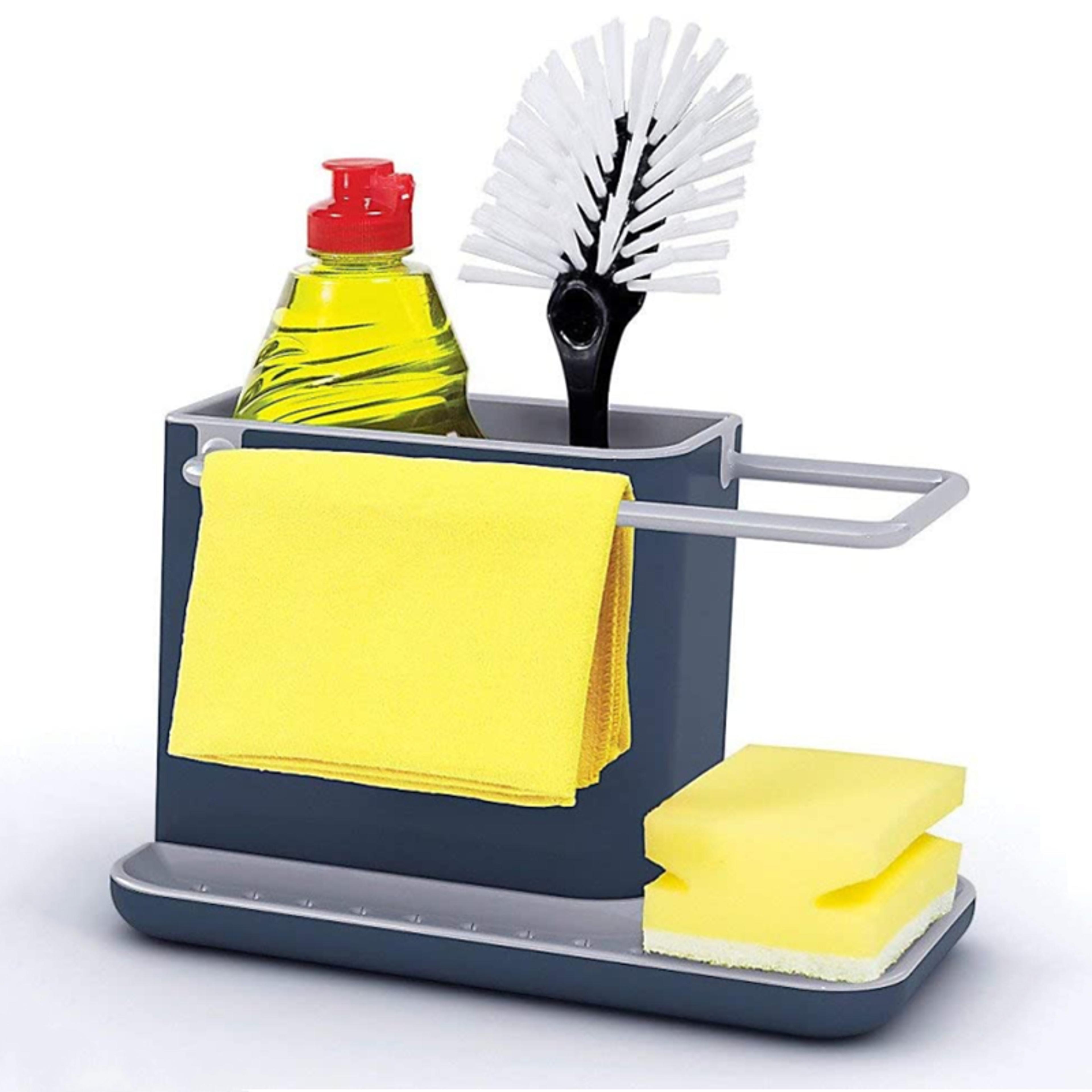 all in one kitchen sink organizer and sink caddy with draining sponge holder