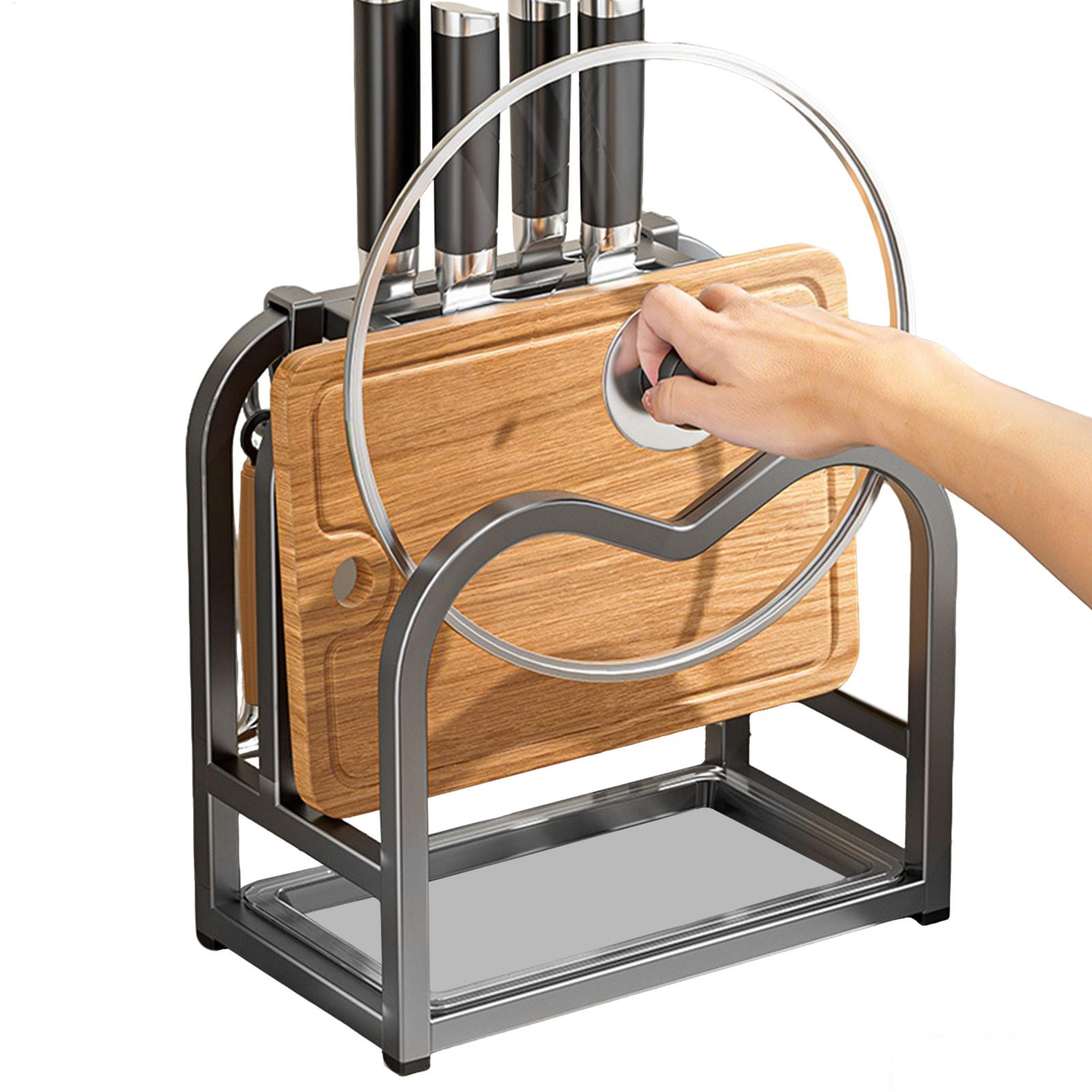 carbon steel kitchen organizer rack with knife holder pot lid storage shelf