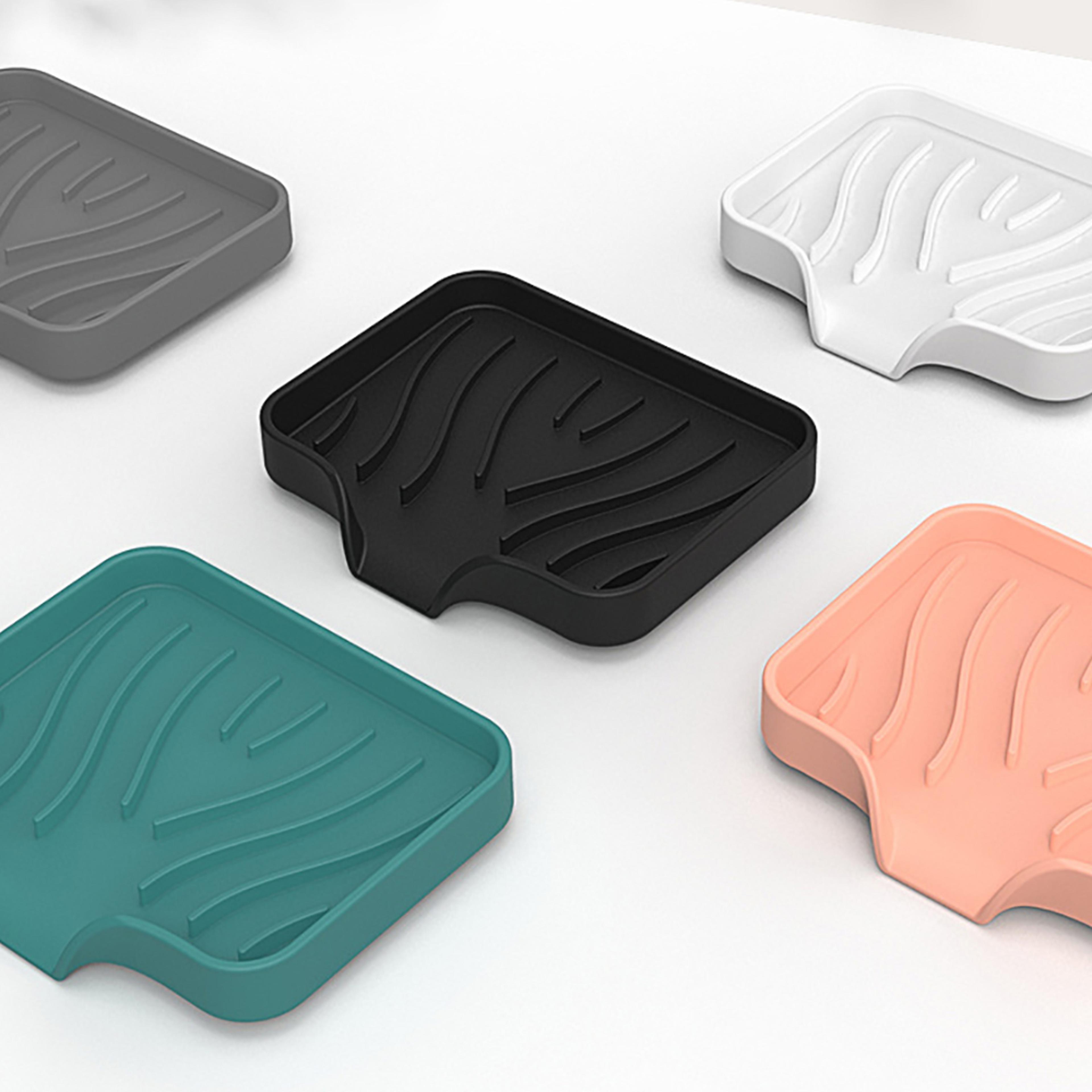 self draining soap dish silicone sink organizer with sponge holder tray