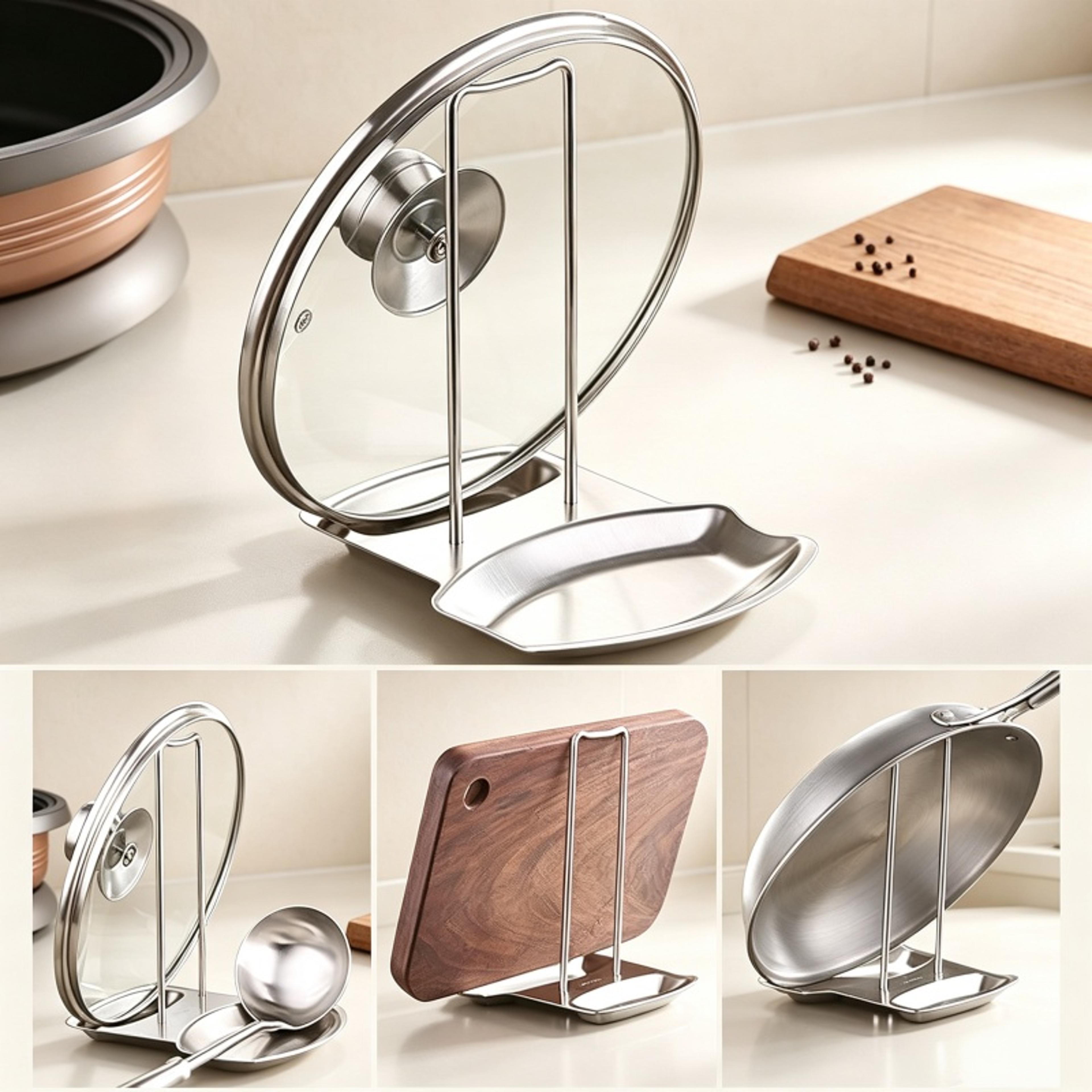 stainless steel pot lid rack and kitchen utensil holder organizer