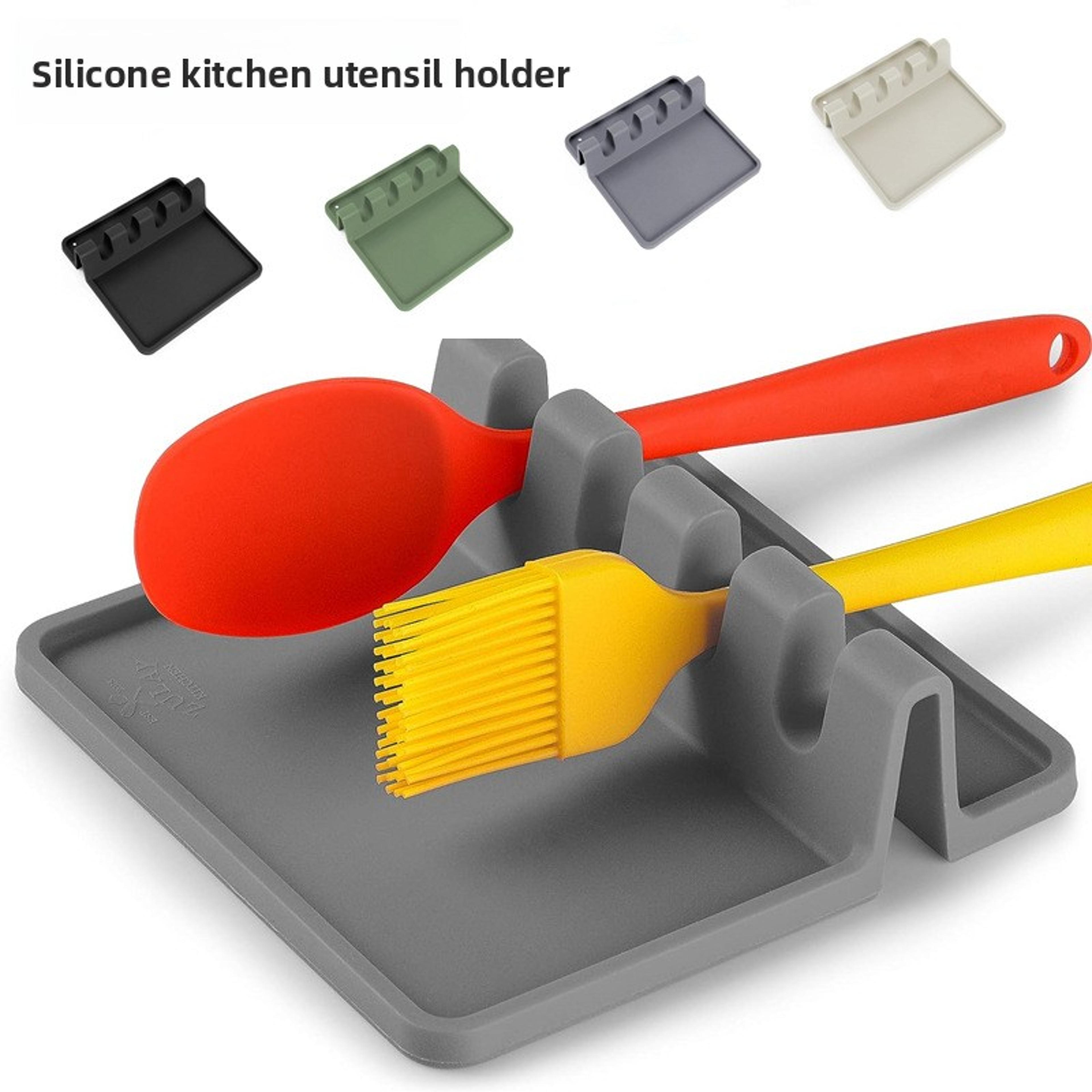 silicone kitchen utensil rest holder non slip drying rack spoon fork spatula organizer