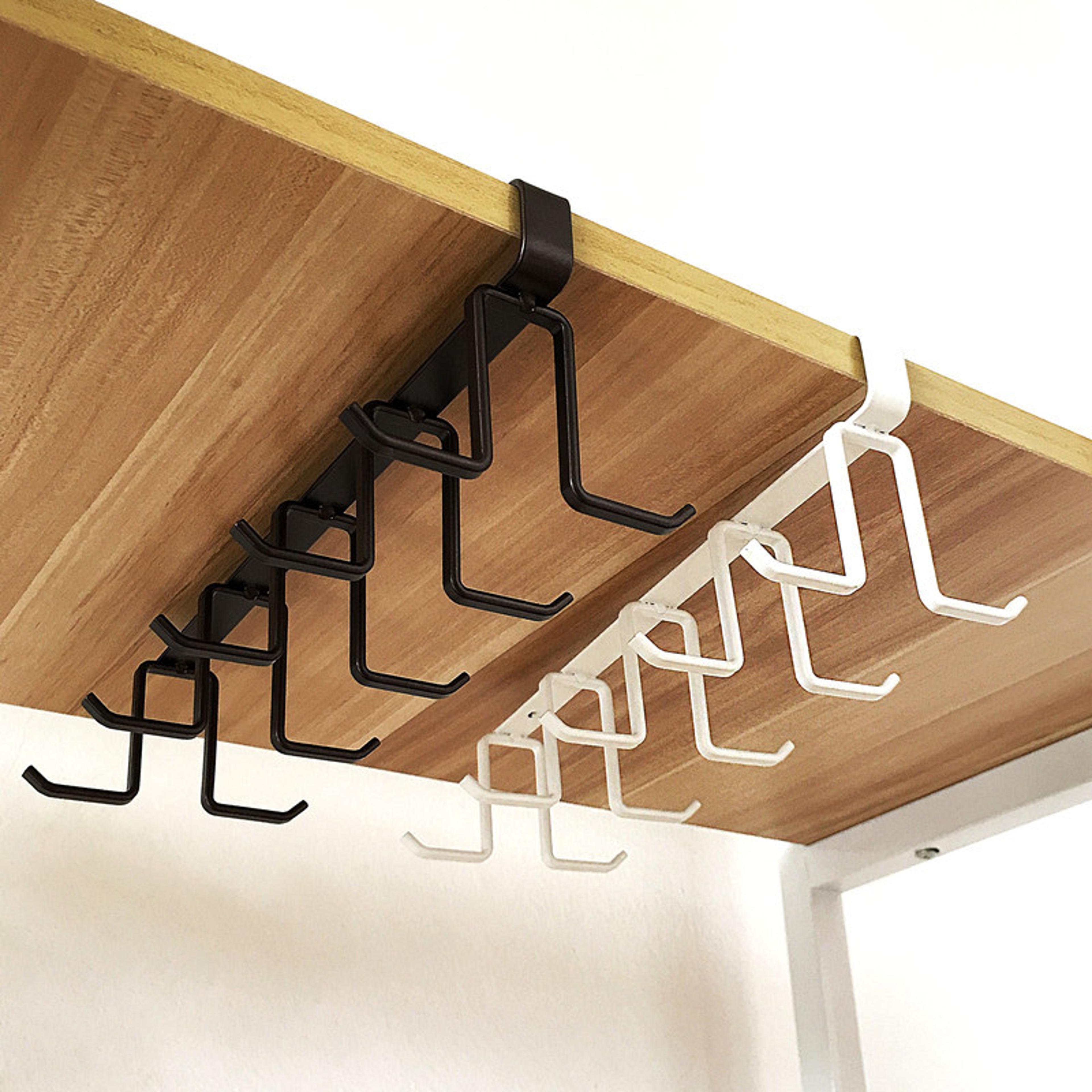 punch free double row mug holder rack kitchen cabinet organizer