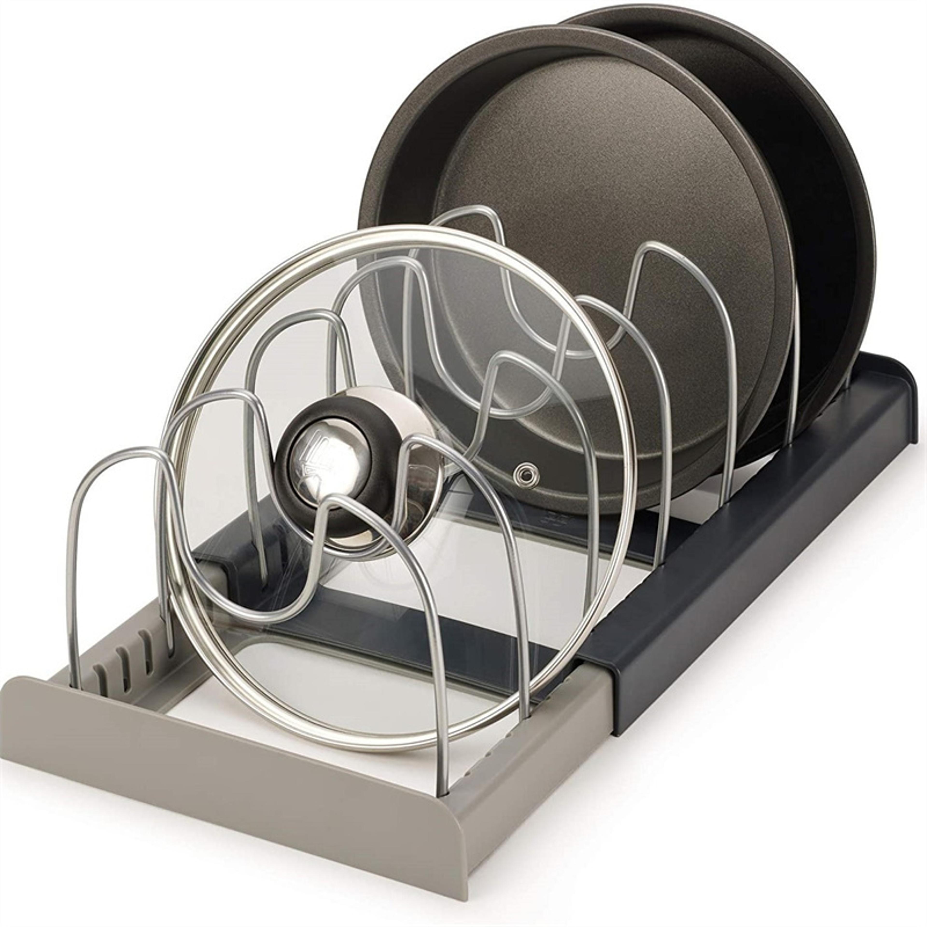 expandable pot and pan organizer rack stainless steel kitchen cabinet storage shelf