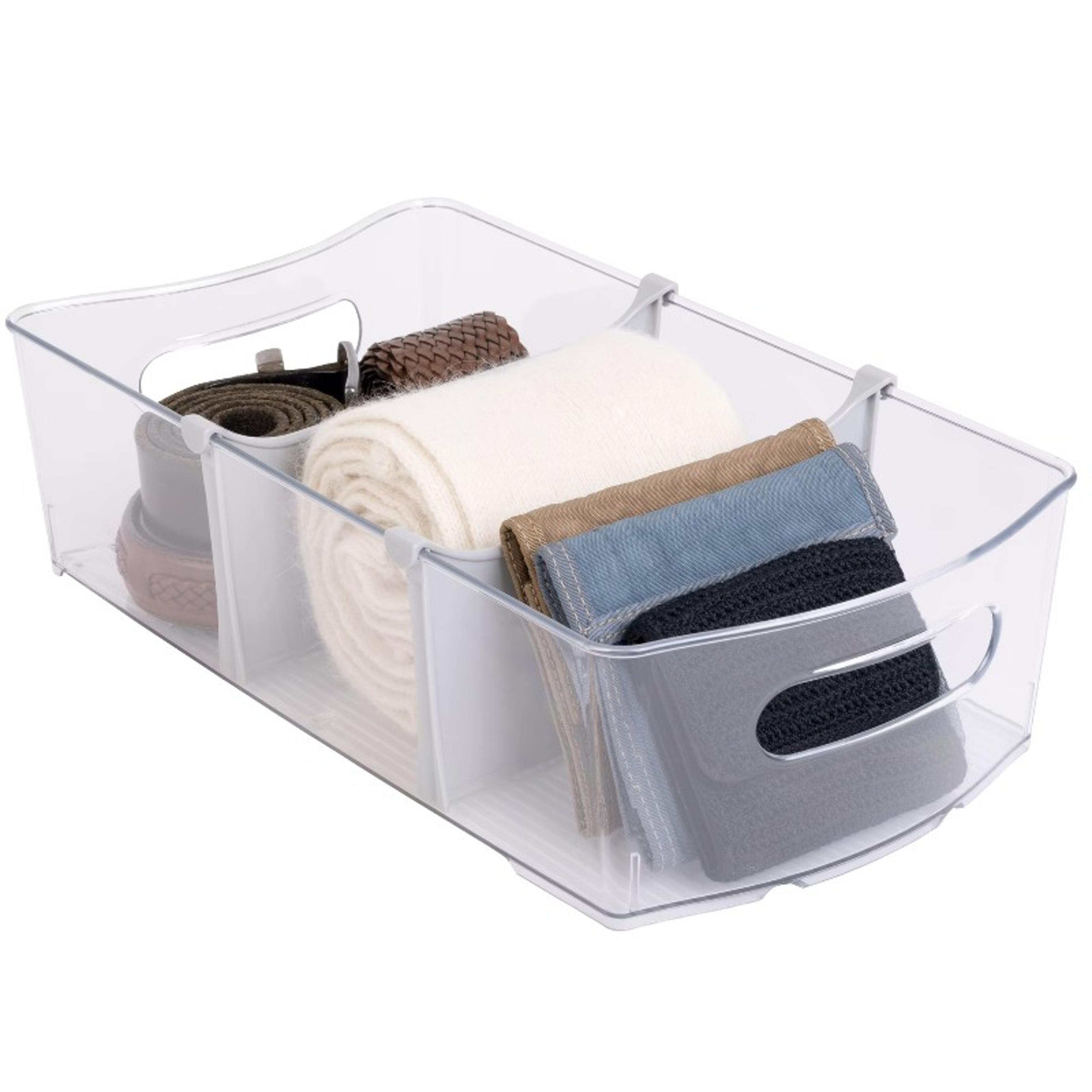 clear closet organizer bins with dividers for laundry and storage
