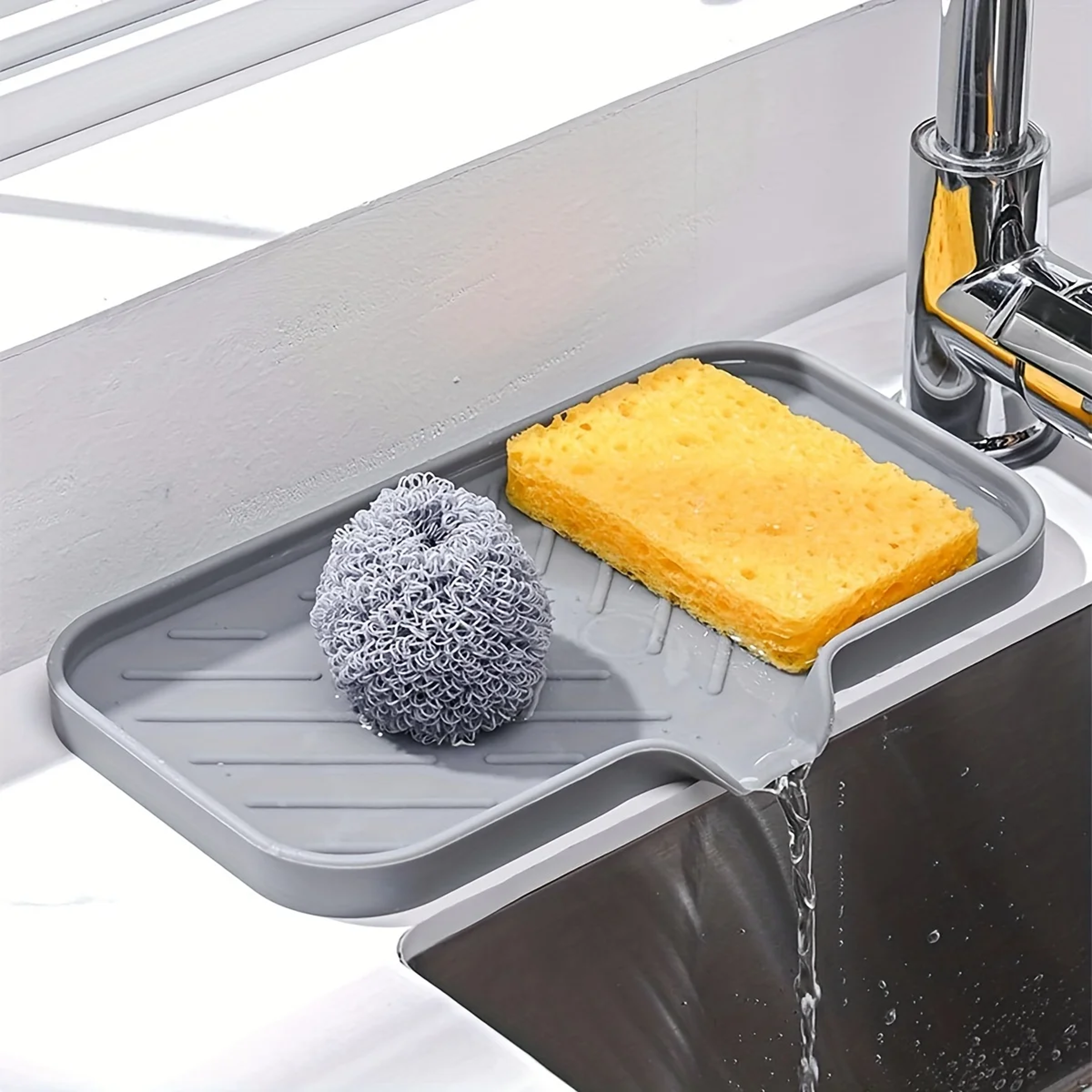 self draining silicone sink tray kitchen sink organizer and sponge holder
