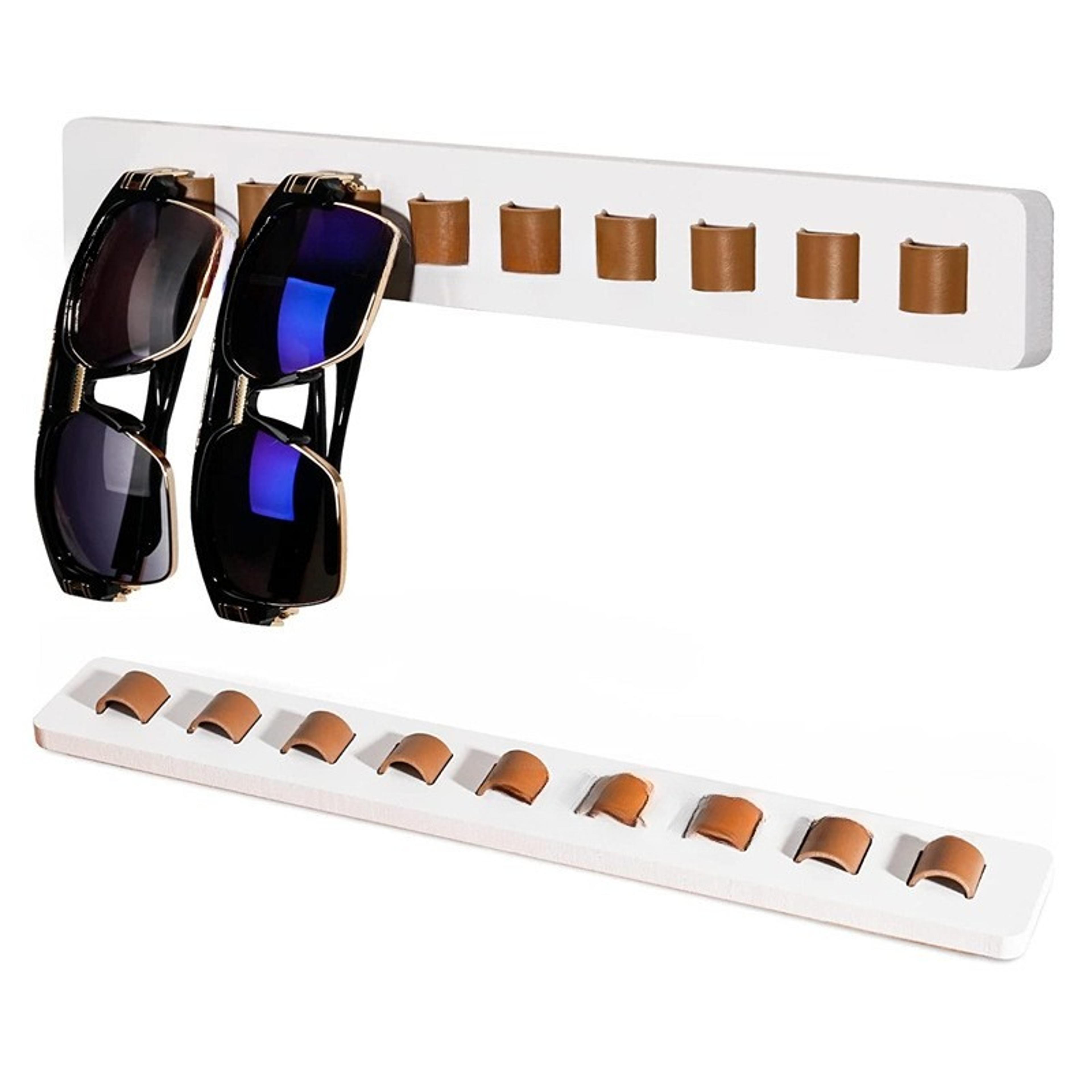 wooden wall mounted eyeglass holder and sunglasses organizer