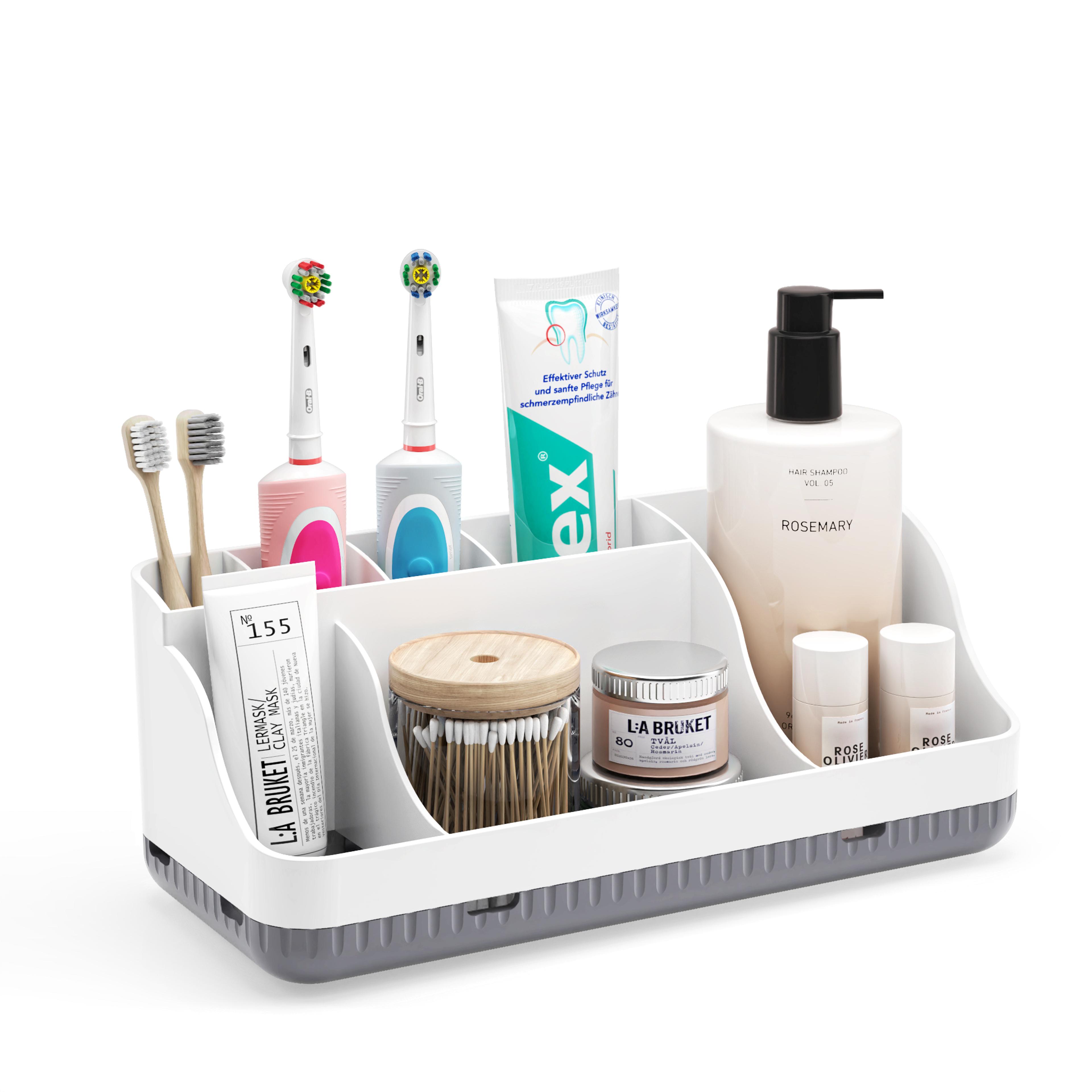 bathroom storage rack with drain hole matte black cosmetic organizer for toothbrush and toiletries