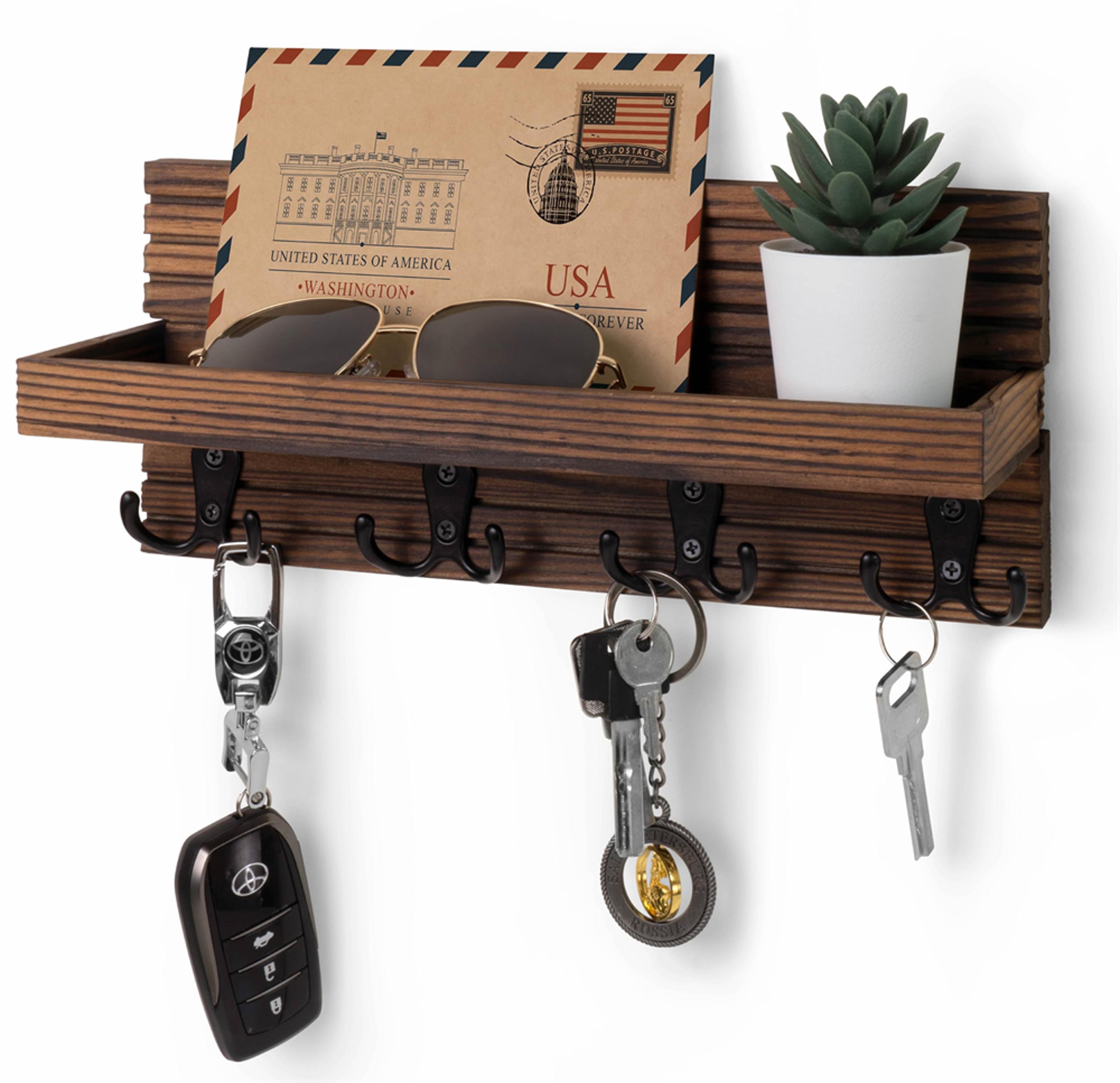 wooden key holder wall mounted entryway organizer with mail shelf