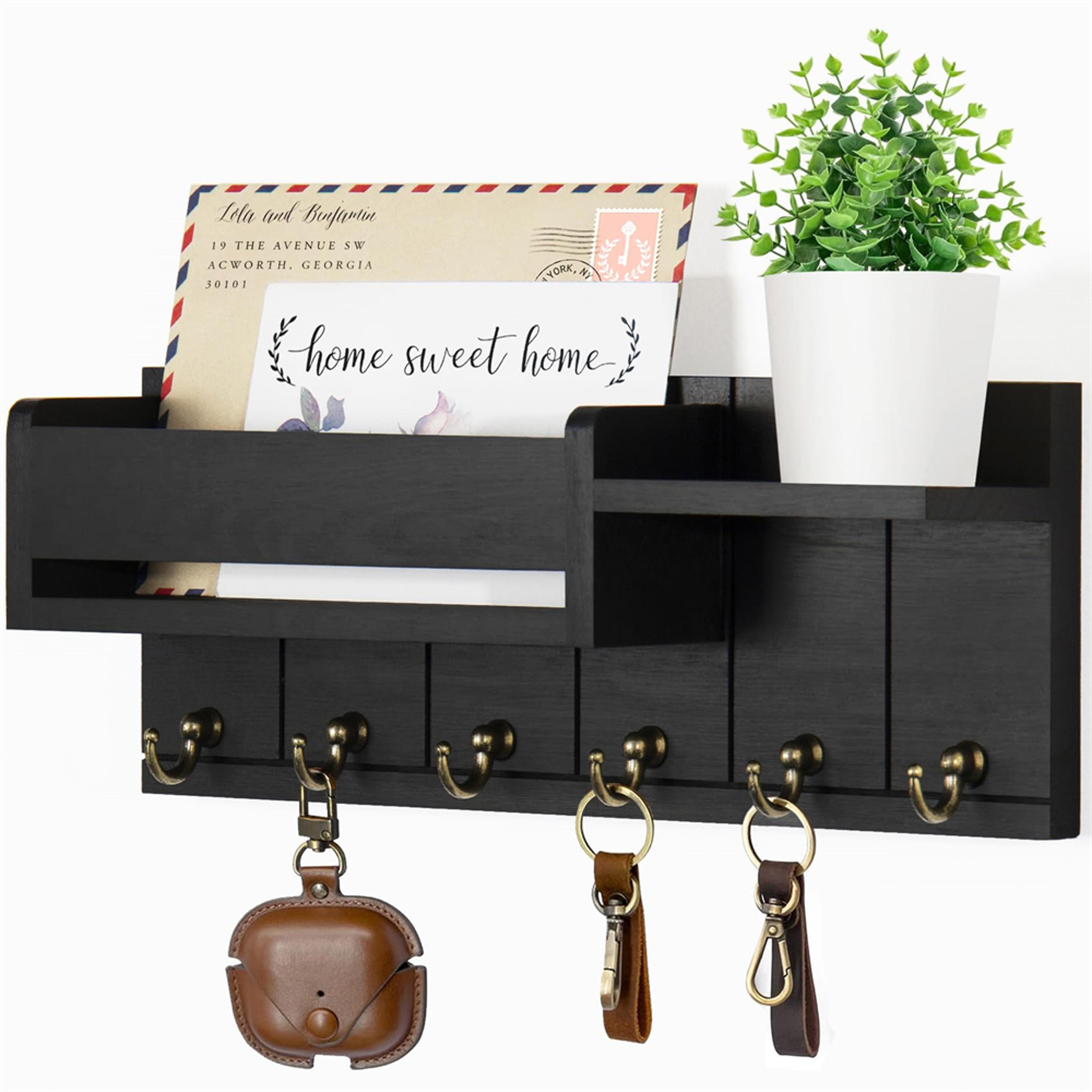 rustic wood key holder wall mounted with shelf and mail organizer