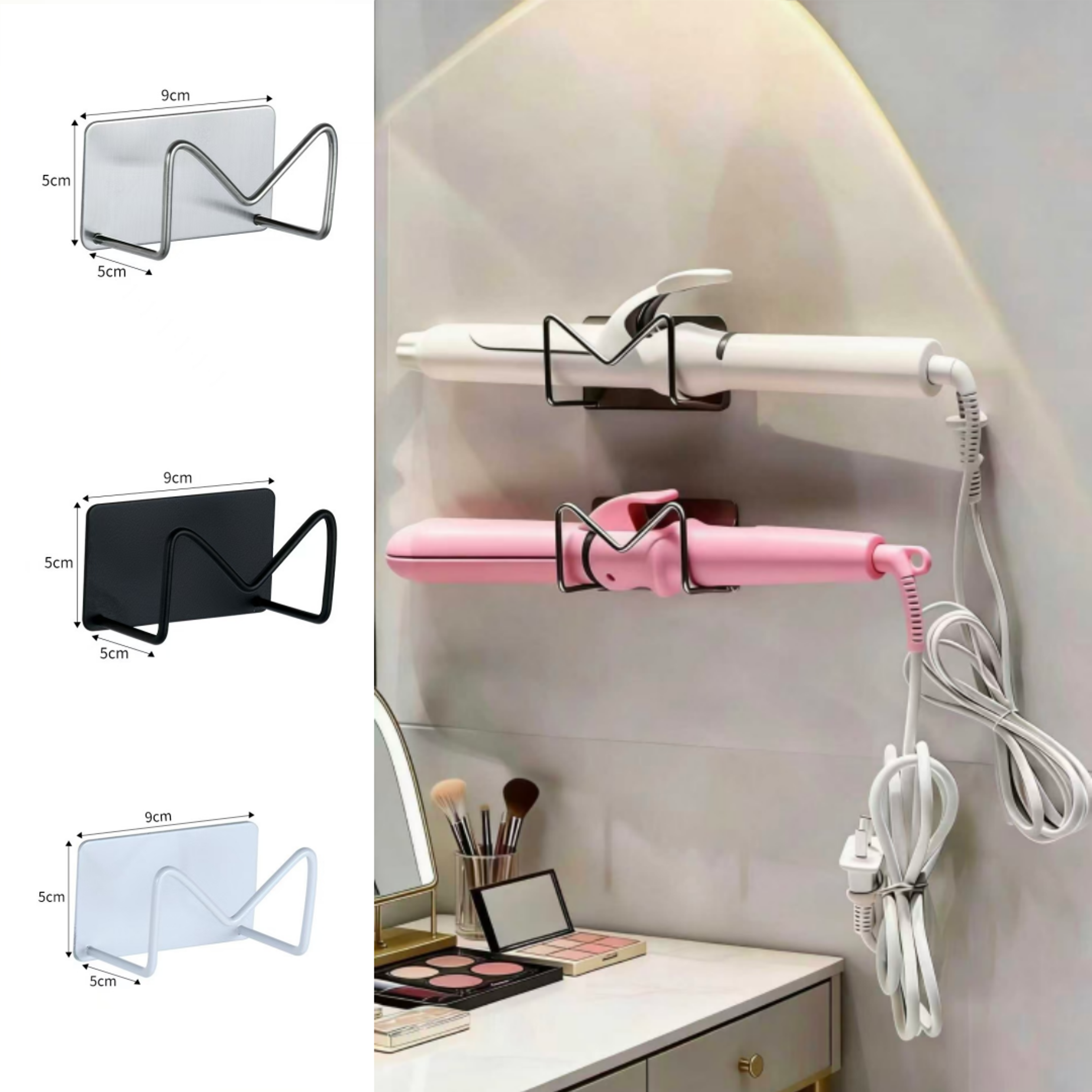 wall mounted hair tool organizer stainless steel adhesive holder for bathroom storage