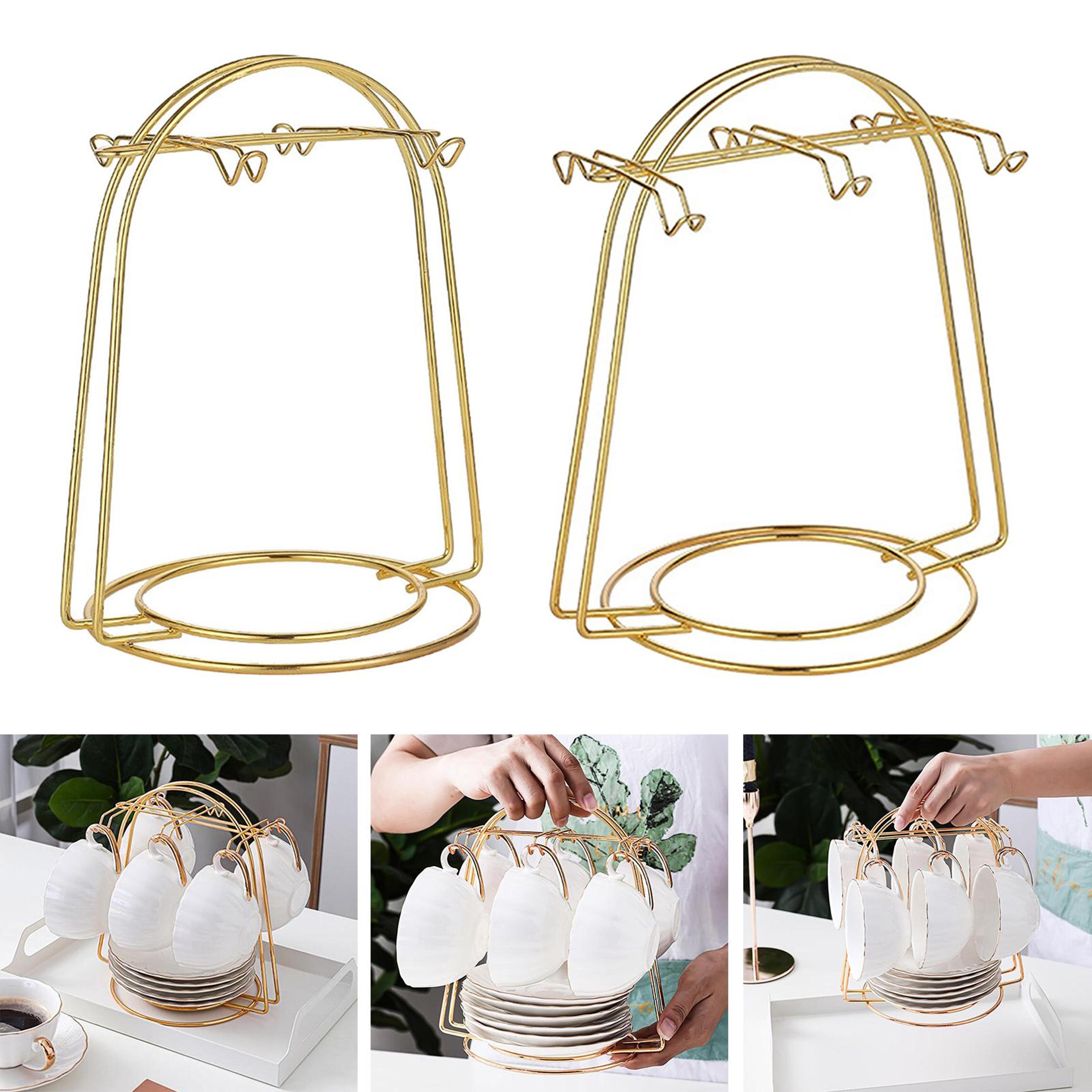 golden tea cup and saucer display rack elegant tea cup holder for kitchen storage and decor