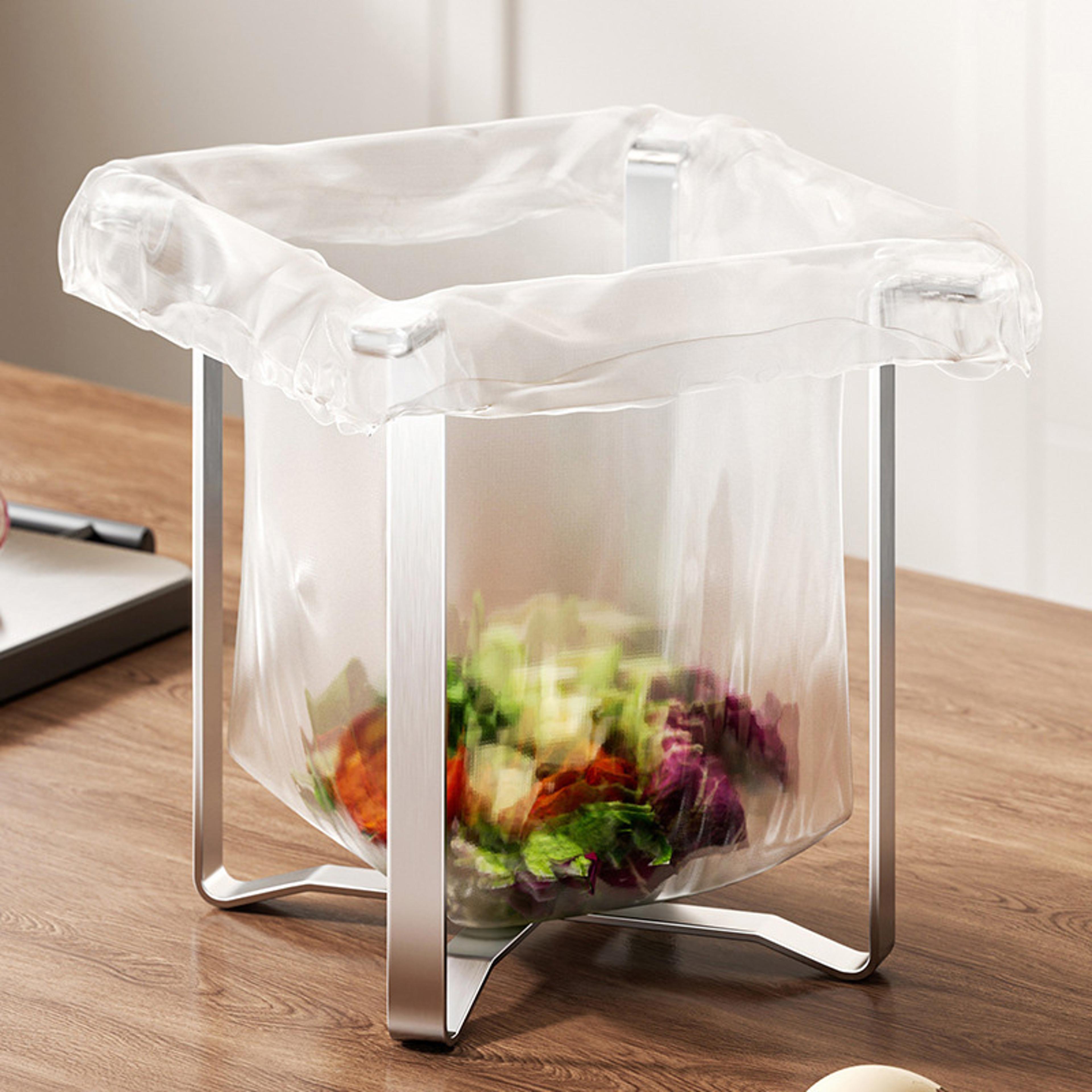 stainless steel foldable trash bag holder for kitchen countertop organization