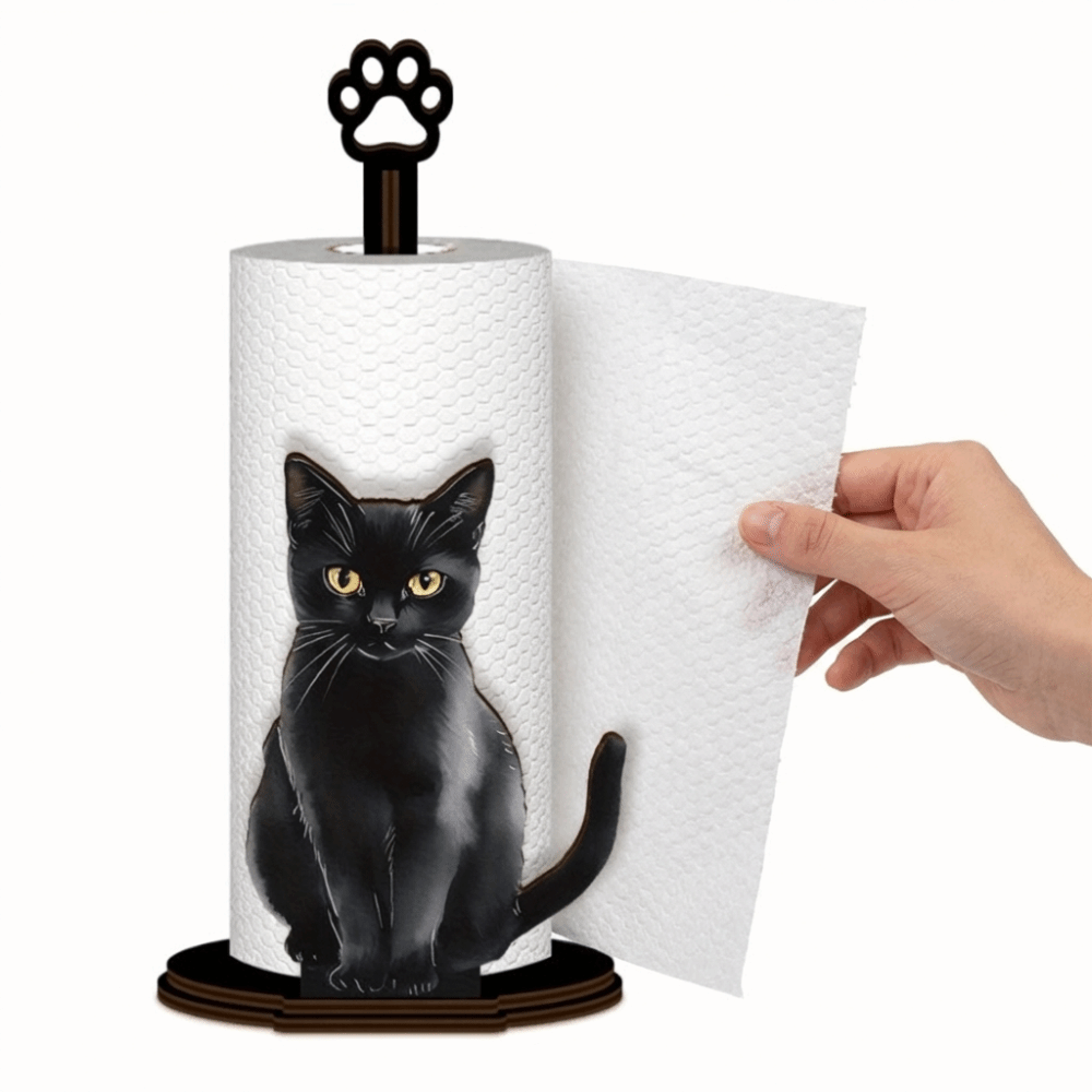 wooden base black cat tissue holder cute desk organizer for home bathroom decor