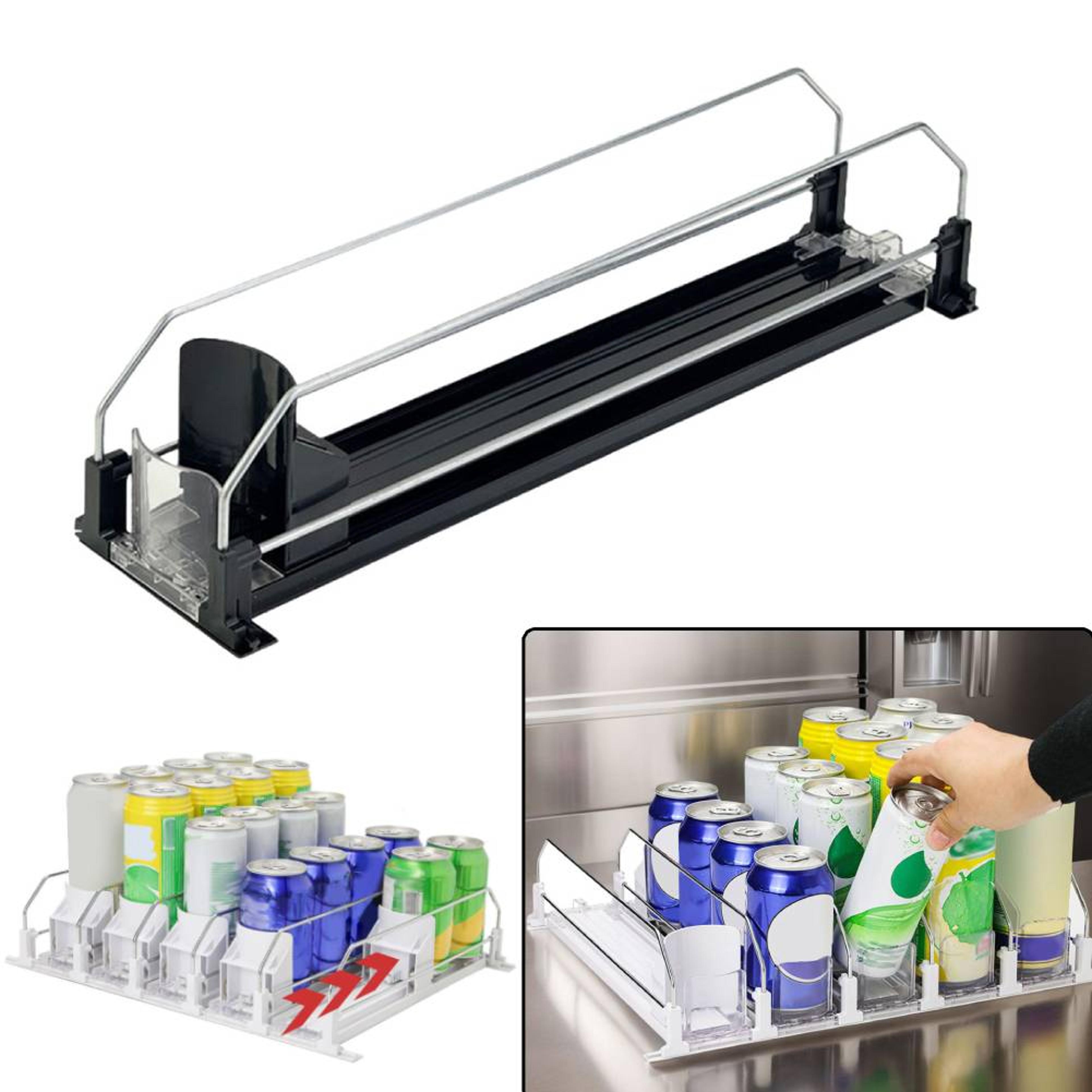 self pushing fridge drink organizer and automatic soda can dispenser