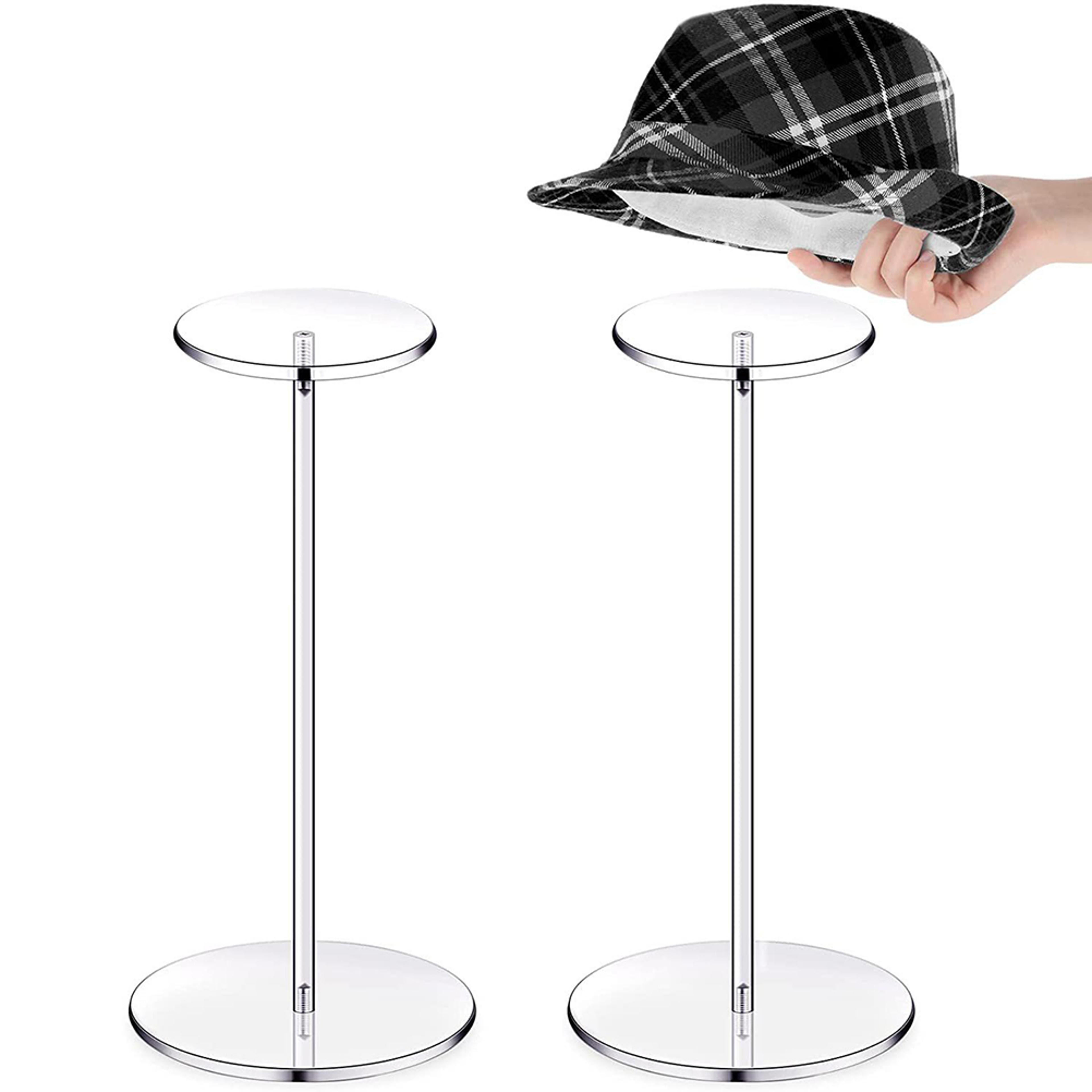 clear acrylic hat stand wig holder display rack with round base for caps and collectibles