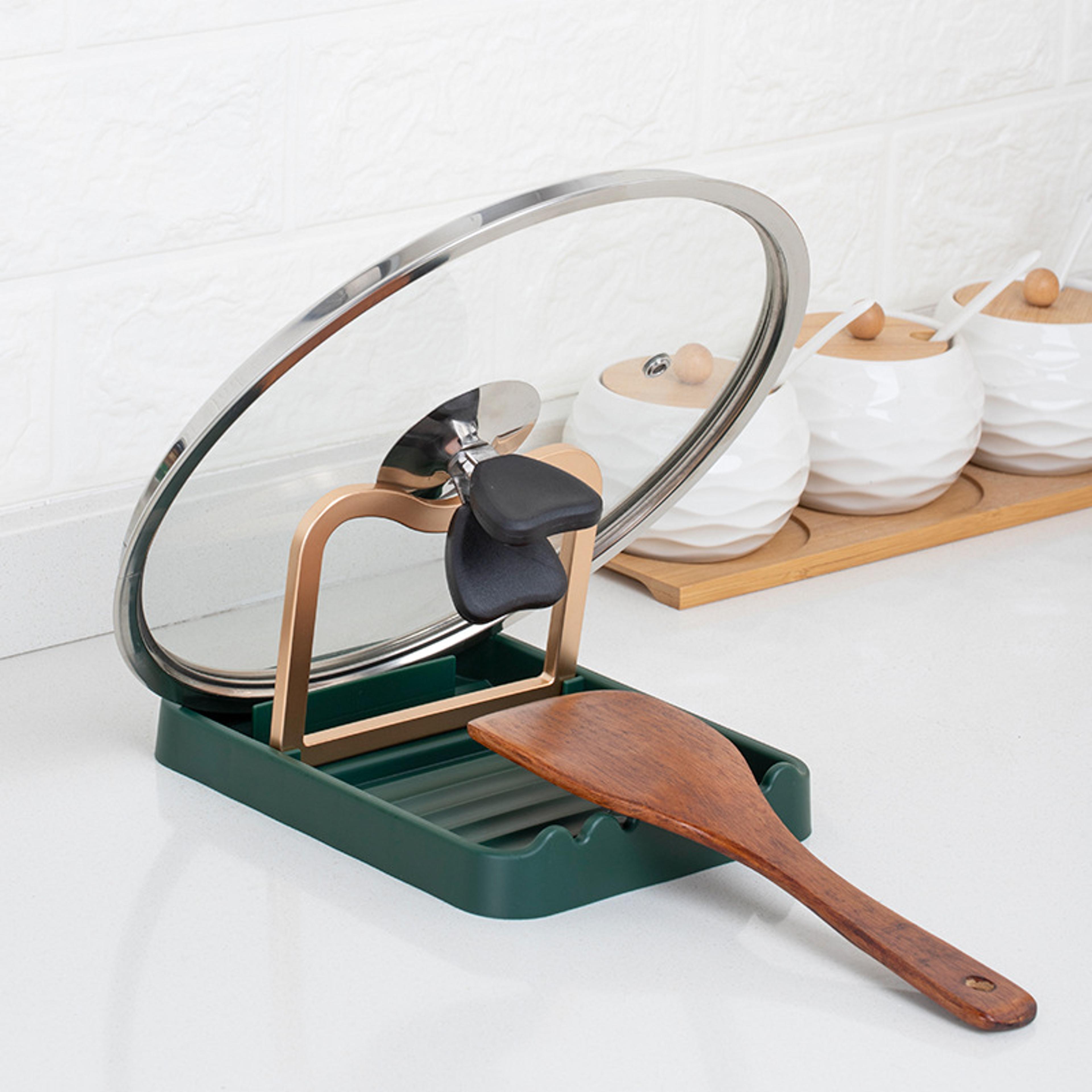 foldable pot lid holder kitchen organizer with spatula rest