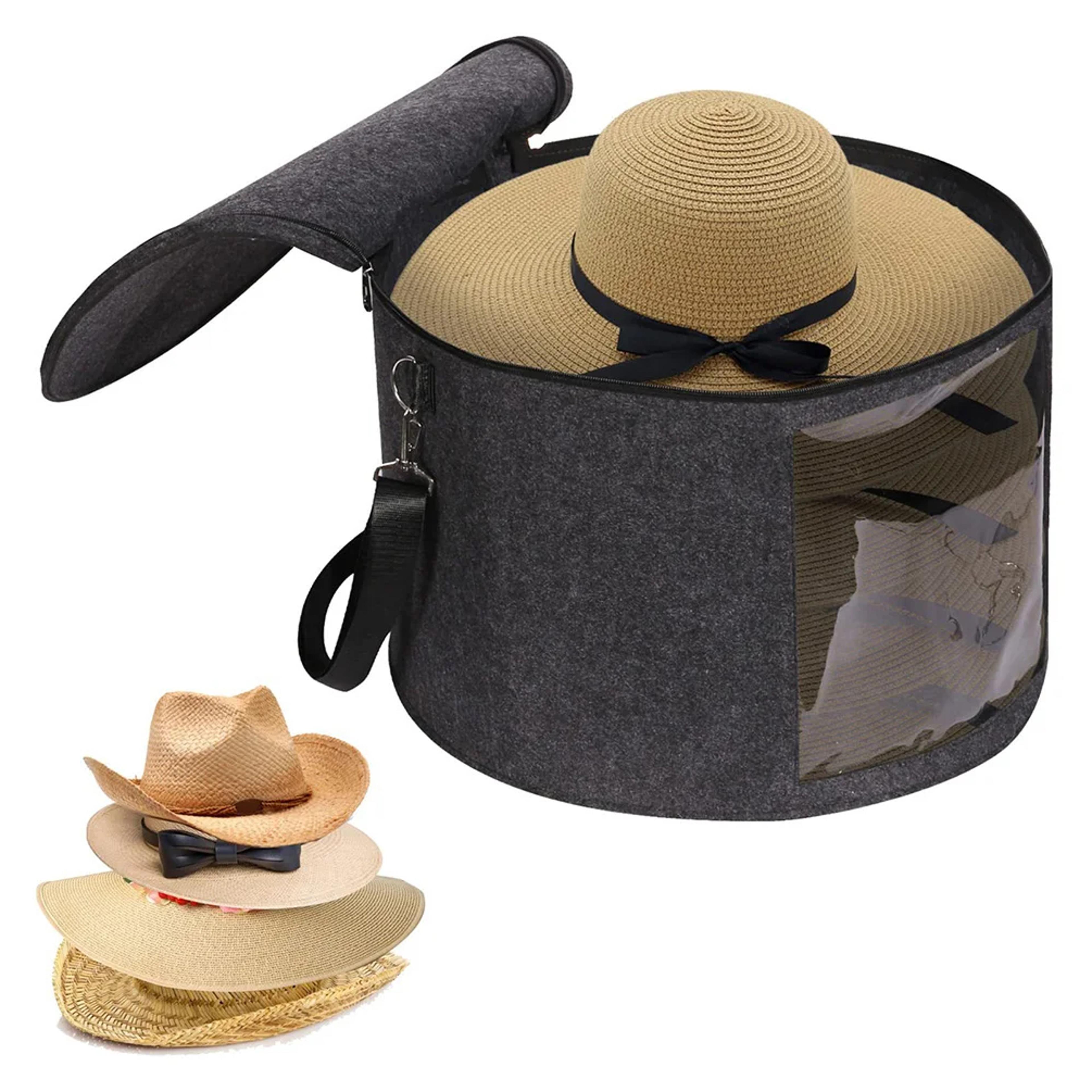 collapsible hat box travel case with shoulder strap for cowboy hat storage
