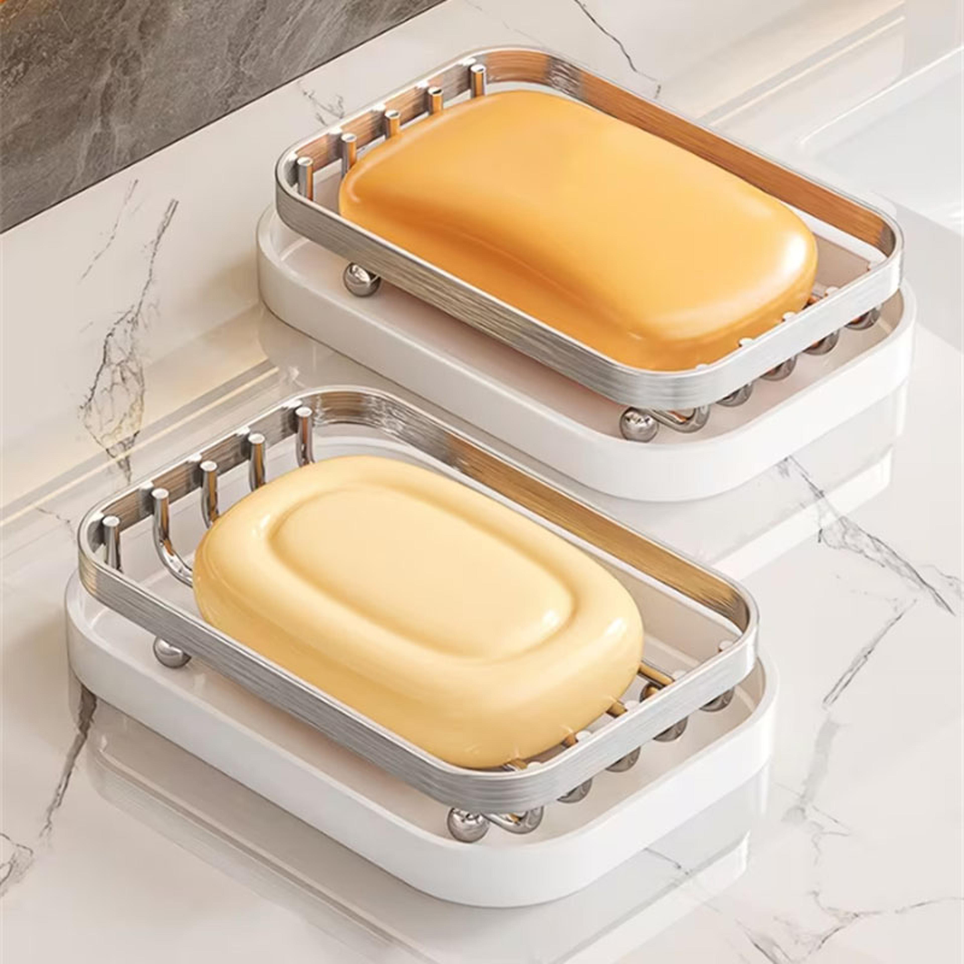 stainless steel soap holder rack with draining tray for bathroom kitchen storage