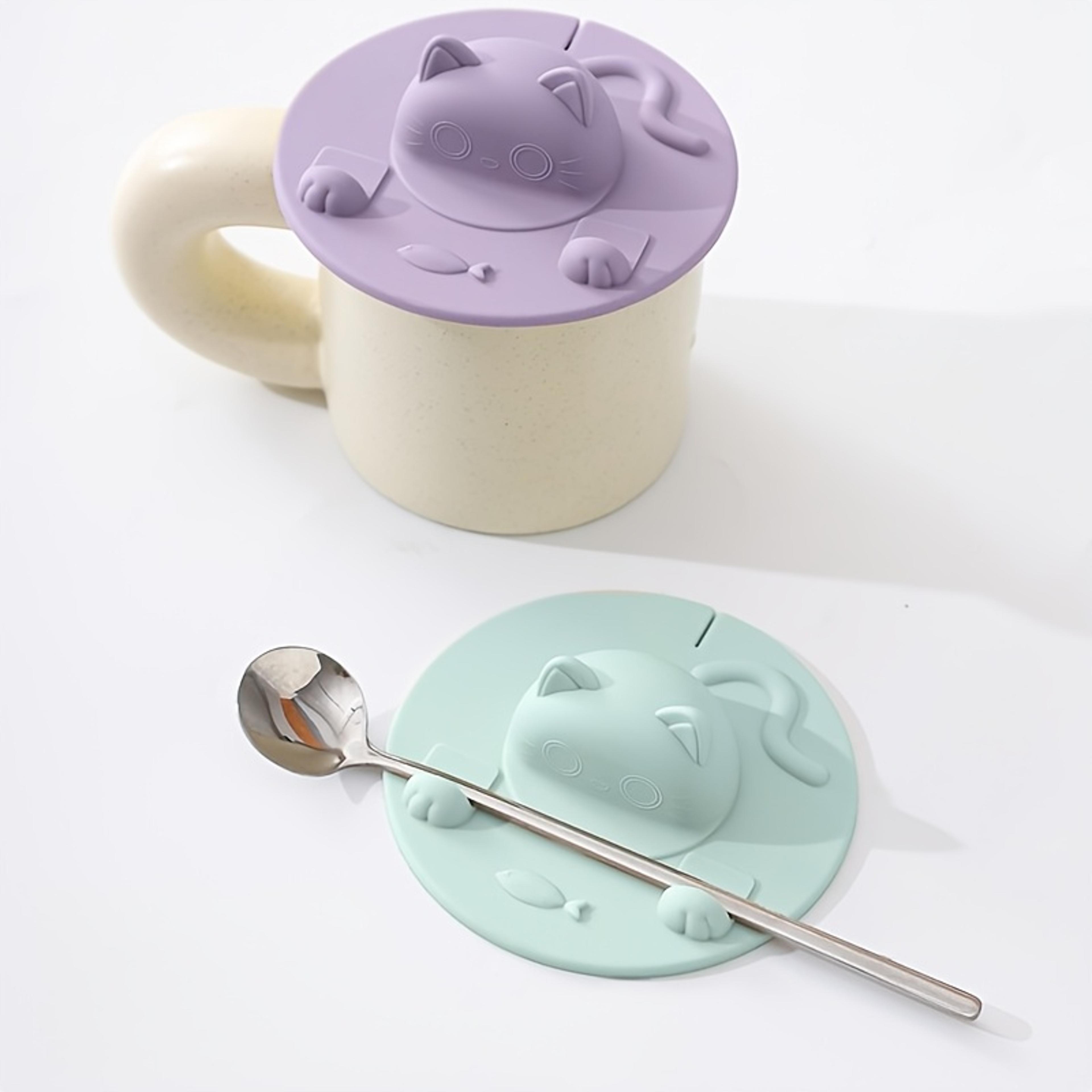 cat shape silicone mug cover tea bag holder with phone stand reusable cup lid