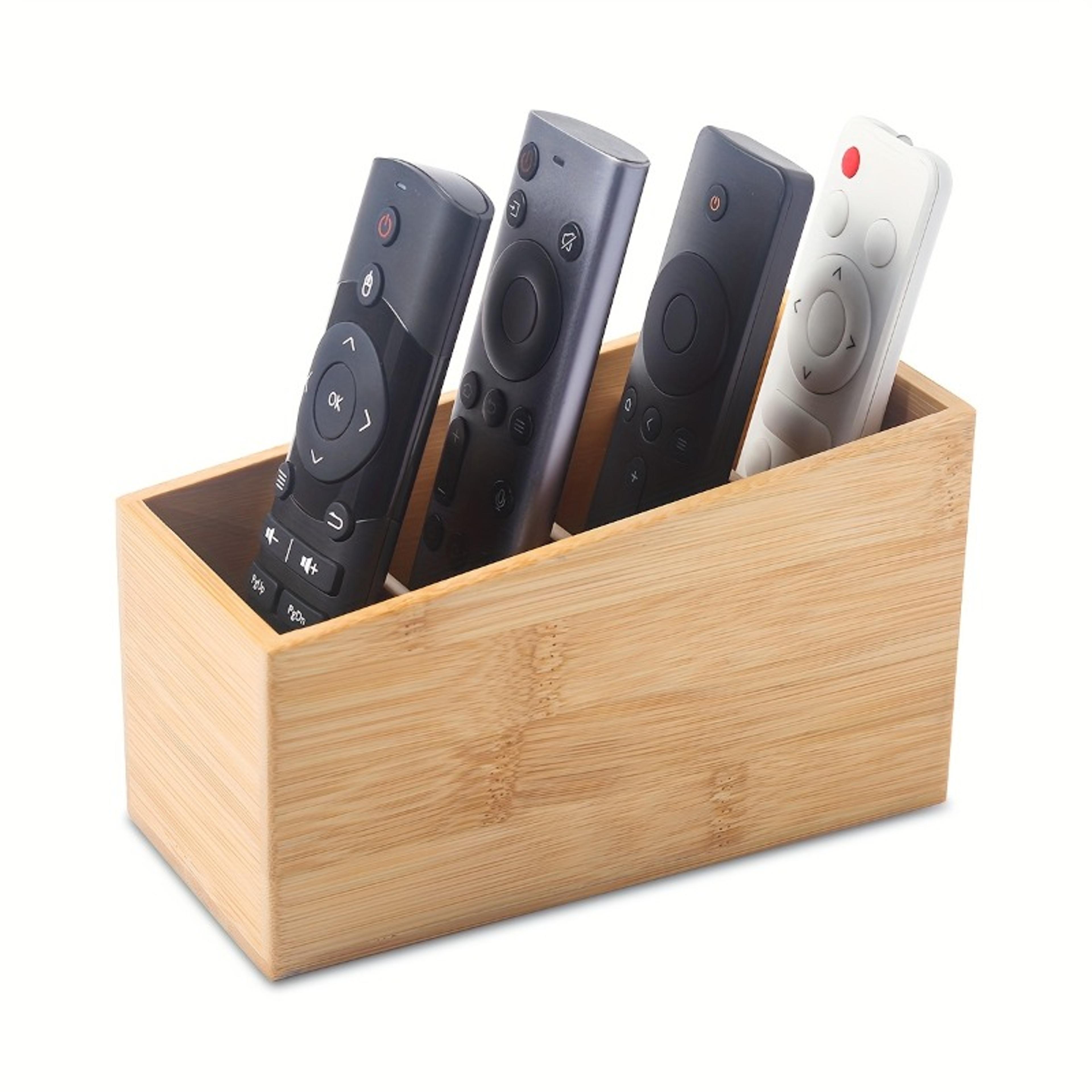 wooden remote control organizer box four slot tv remote holder desktop storage