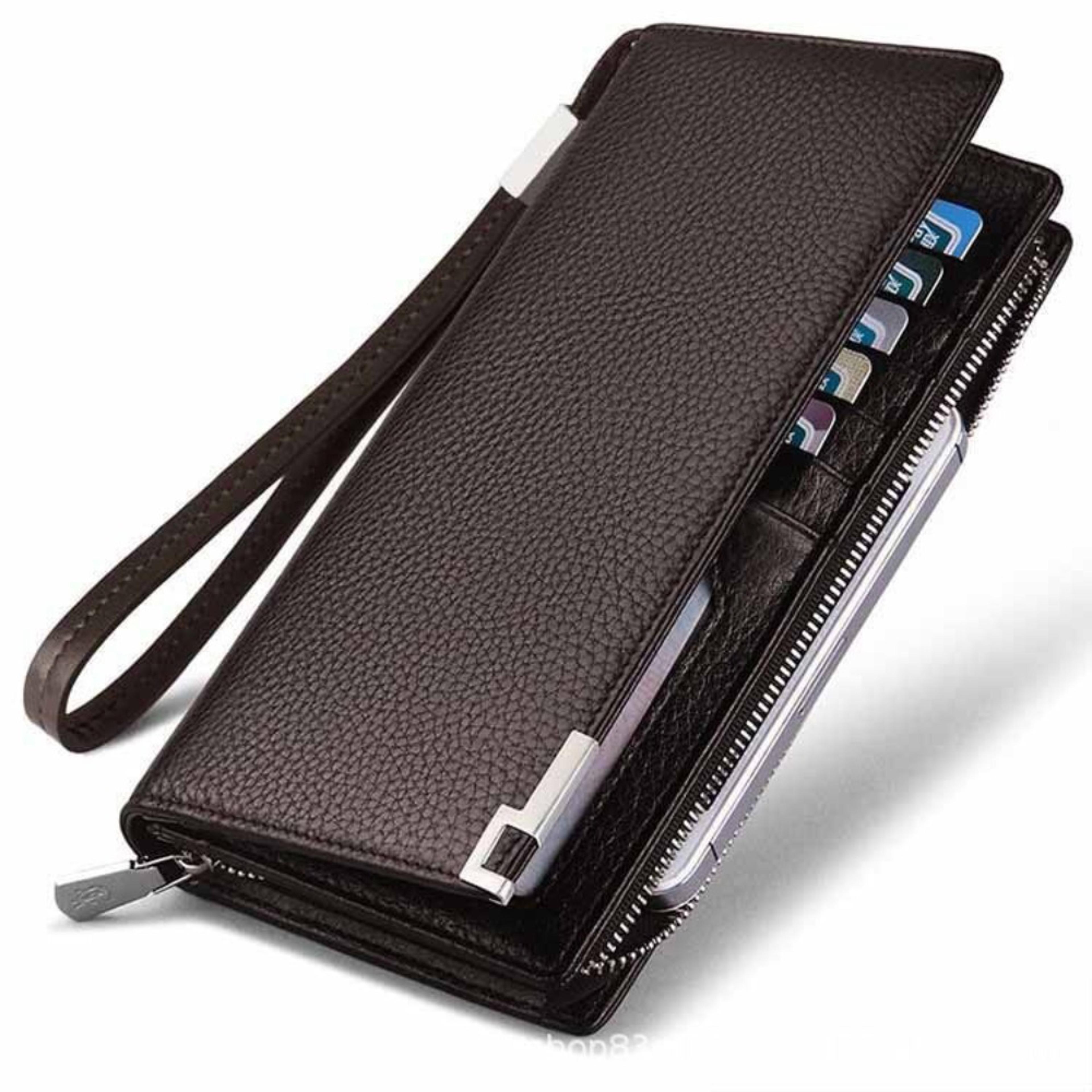 mens long wallet with multi card slots zipper pu leather business wallet