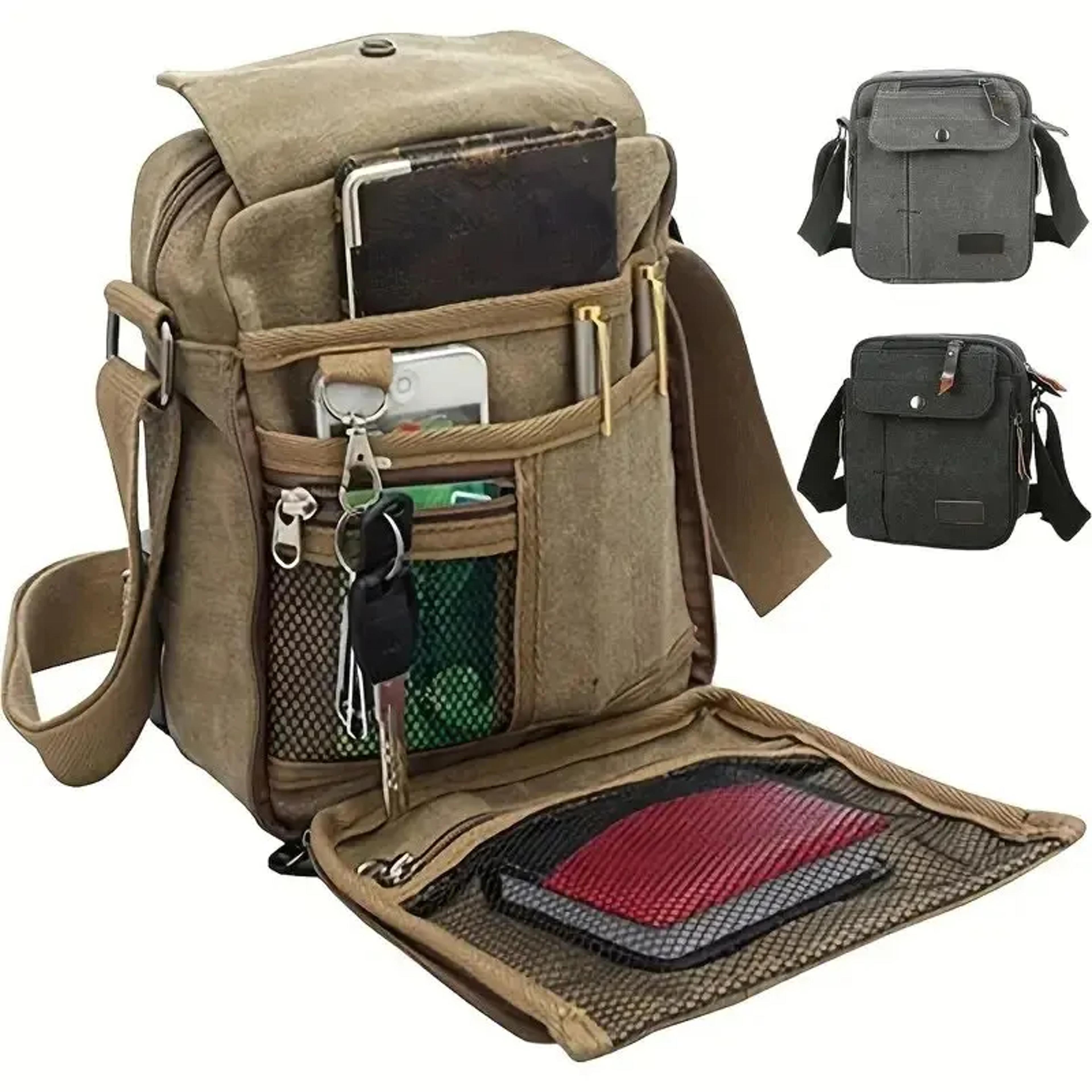 vintage square crossbody bag for men with zipper travel storage casual shoulder bag