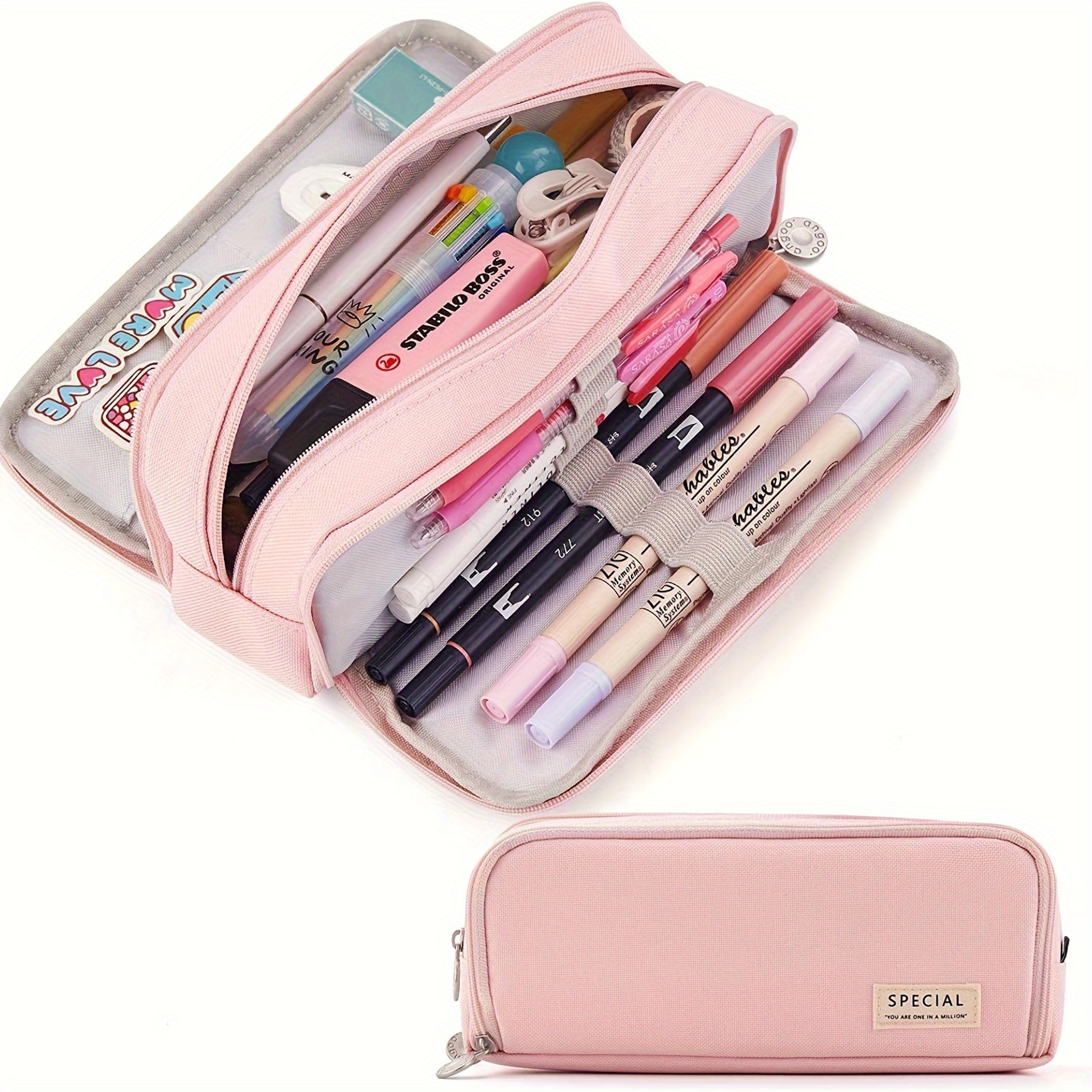 pink multi layer pencil case for girls large capacity stationery organizer