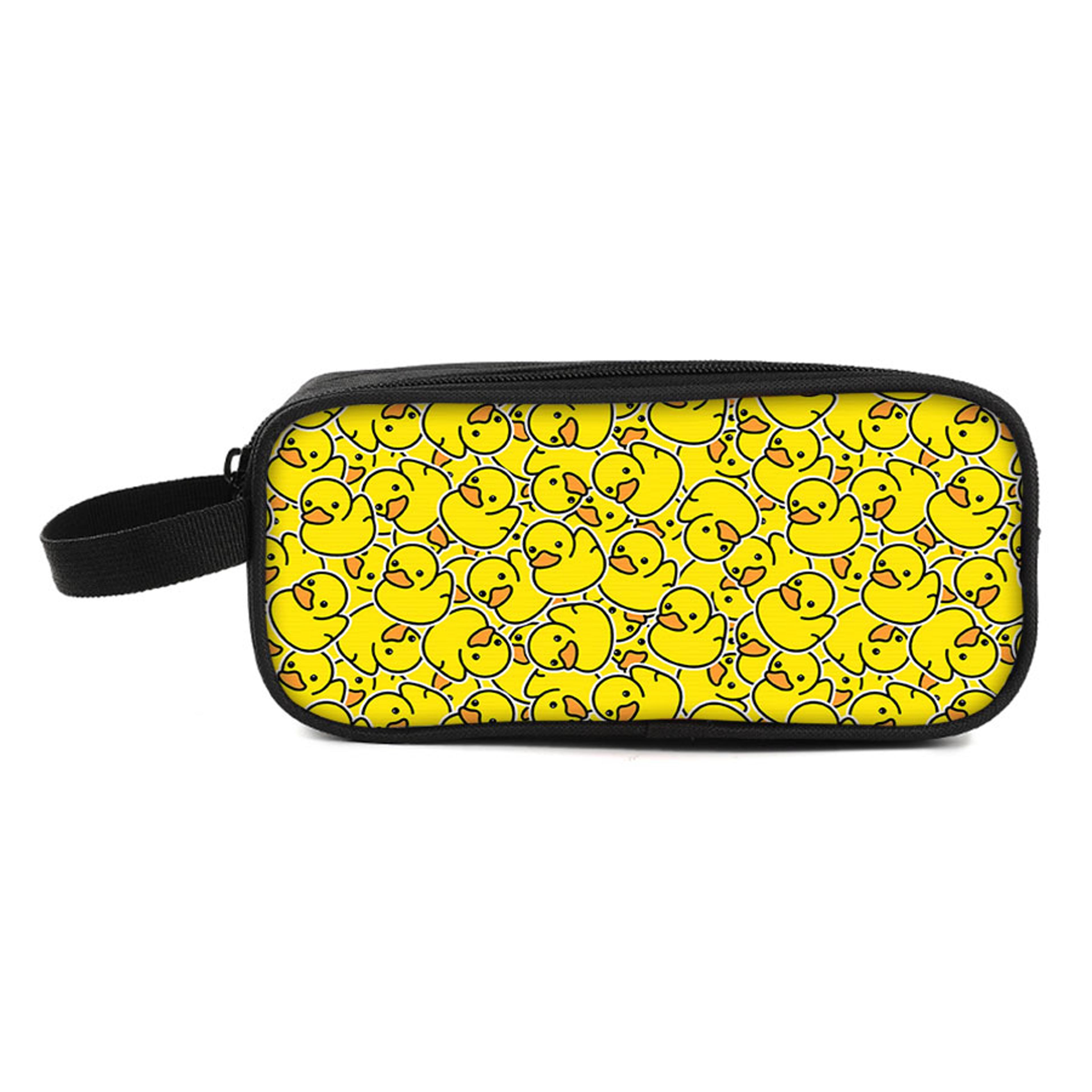 yellow duck double layer pencil case cute cartoon school bag for kids