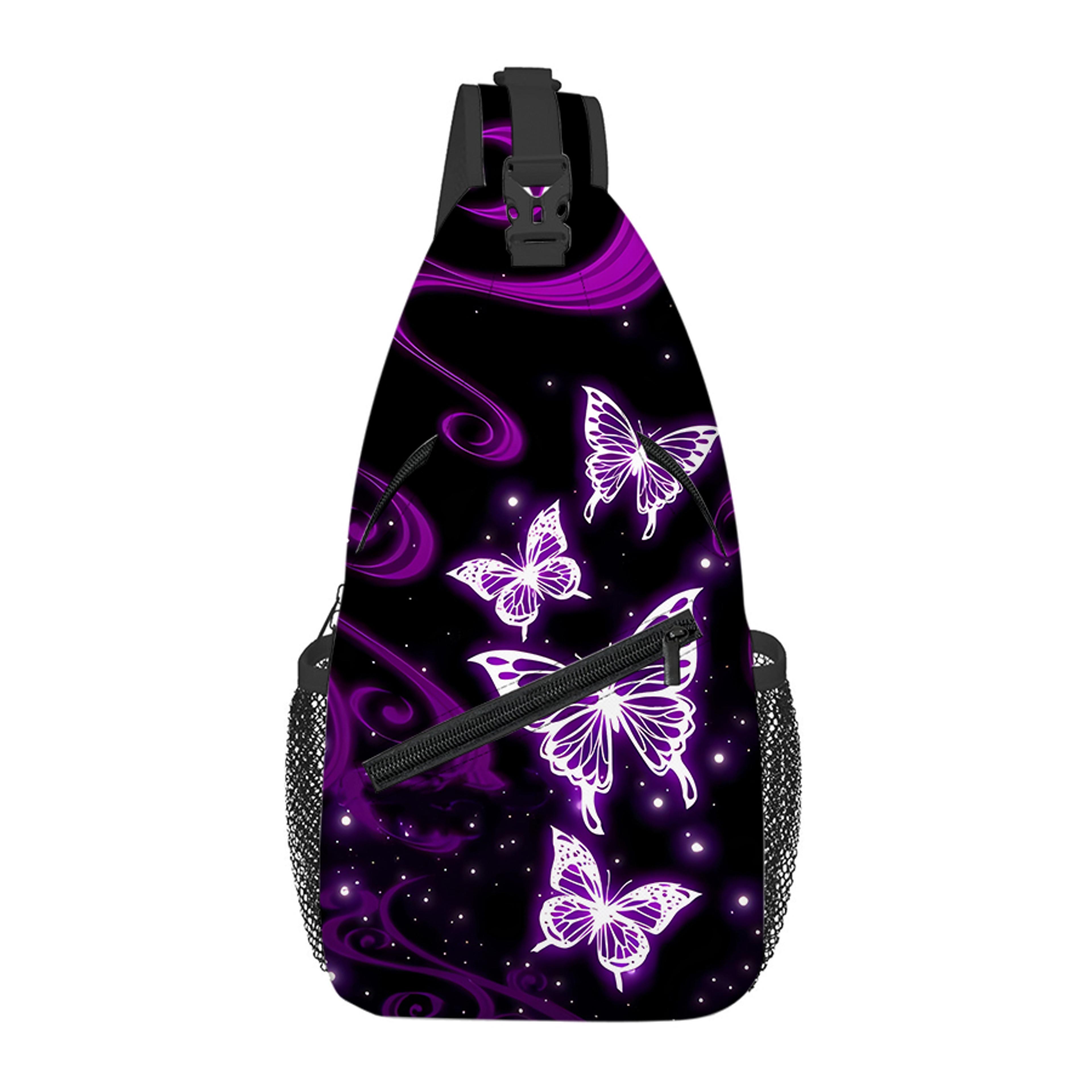 purple butterfly chest bag 2d cartoon crossbody bag for women and men