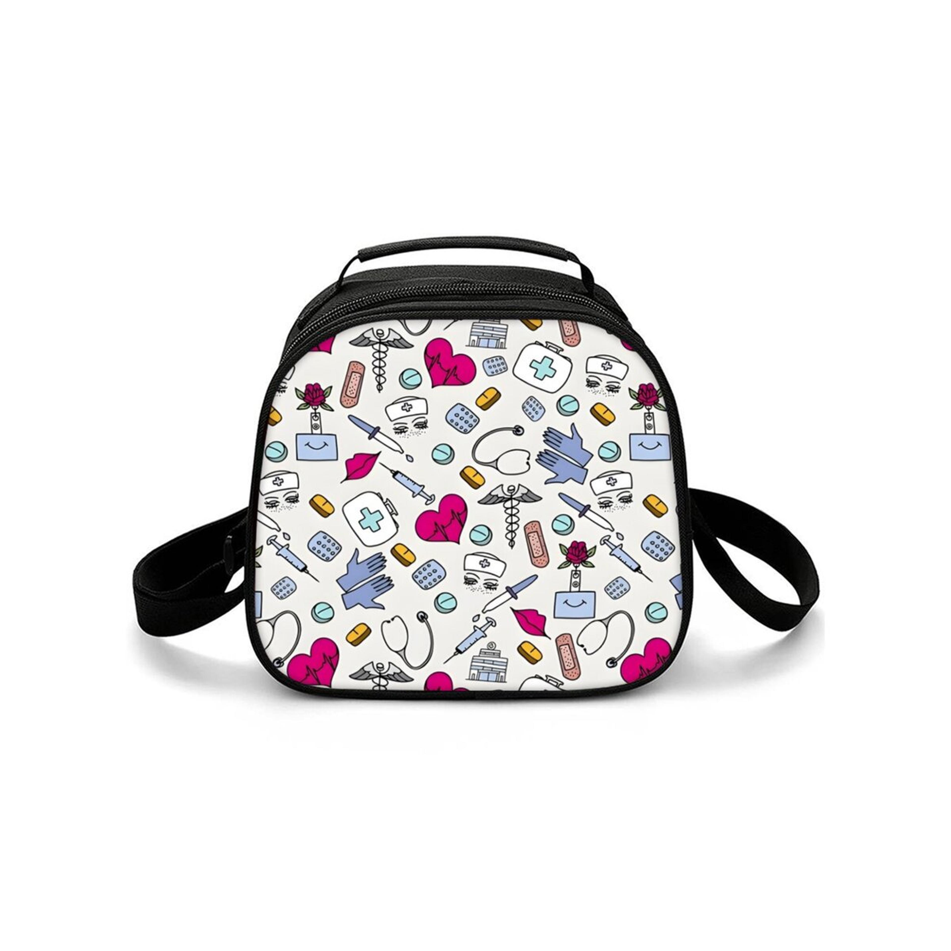 medical print portable lunch bag shoulder strap travel food pouch