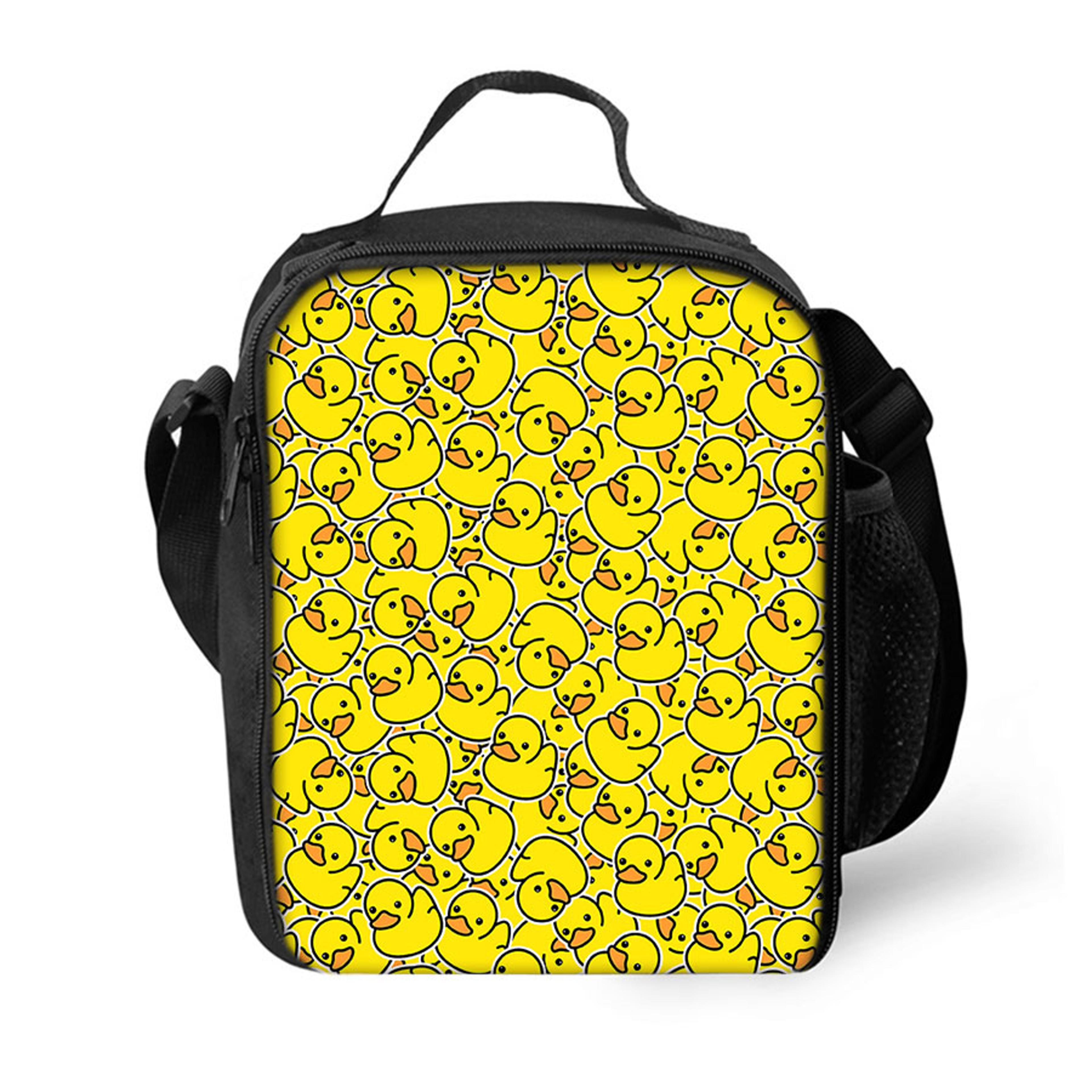 cute yellow duck insulated lunch bag for kids with shoulder strap cartoon food storage box