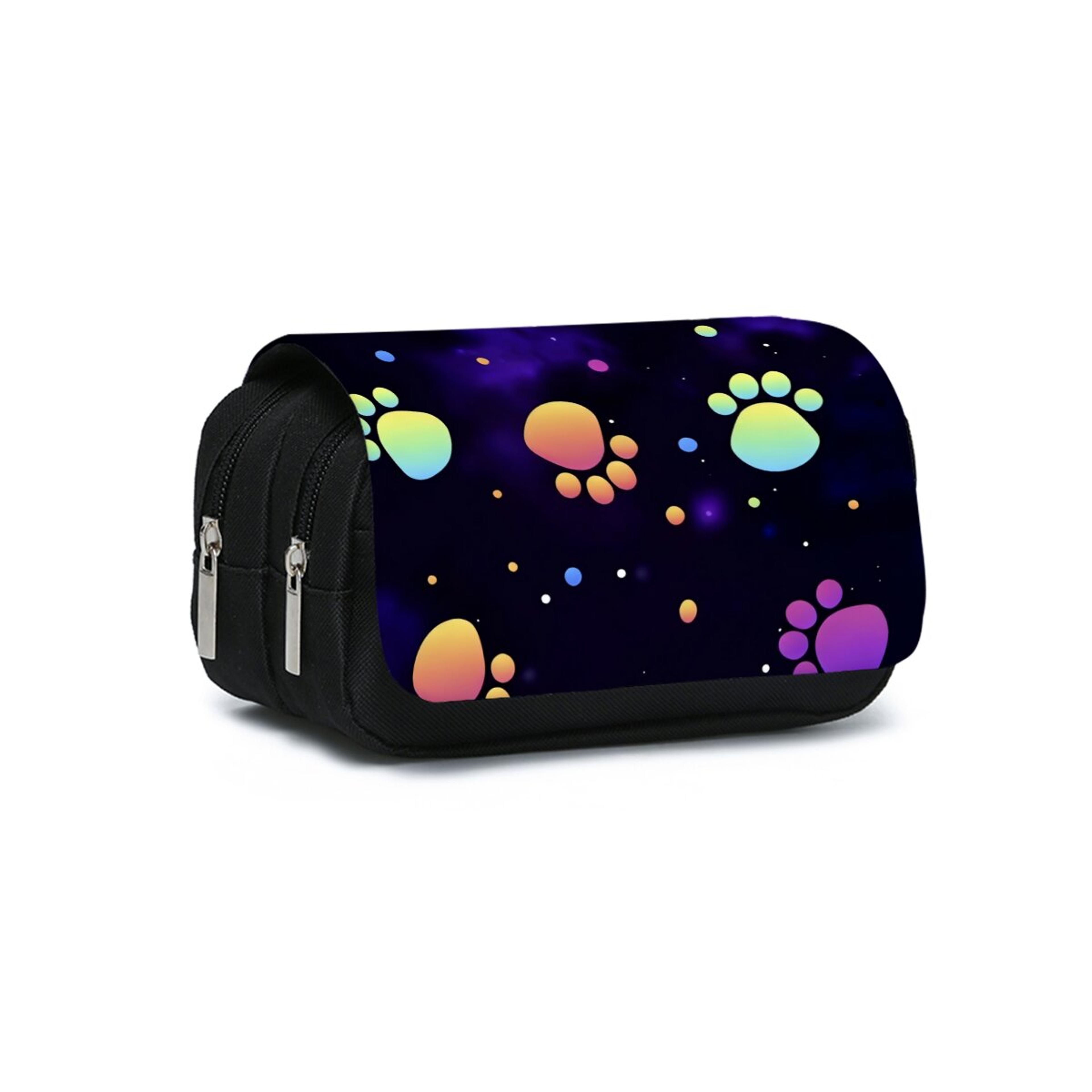 paw print double flip pencil case cute fabric organizer for school girls boys