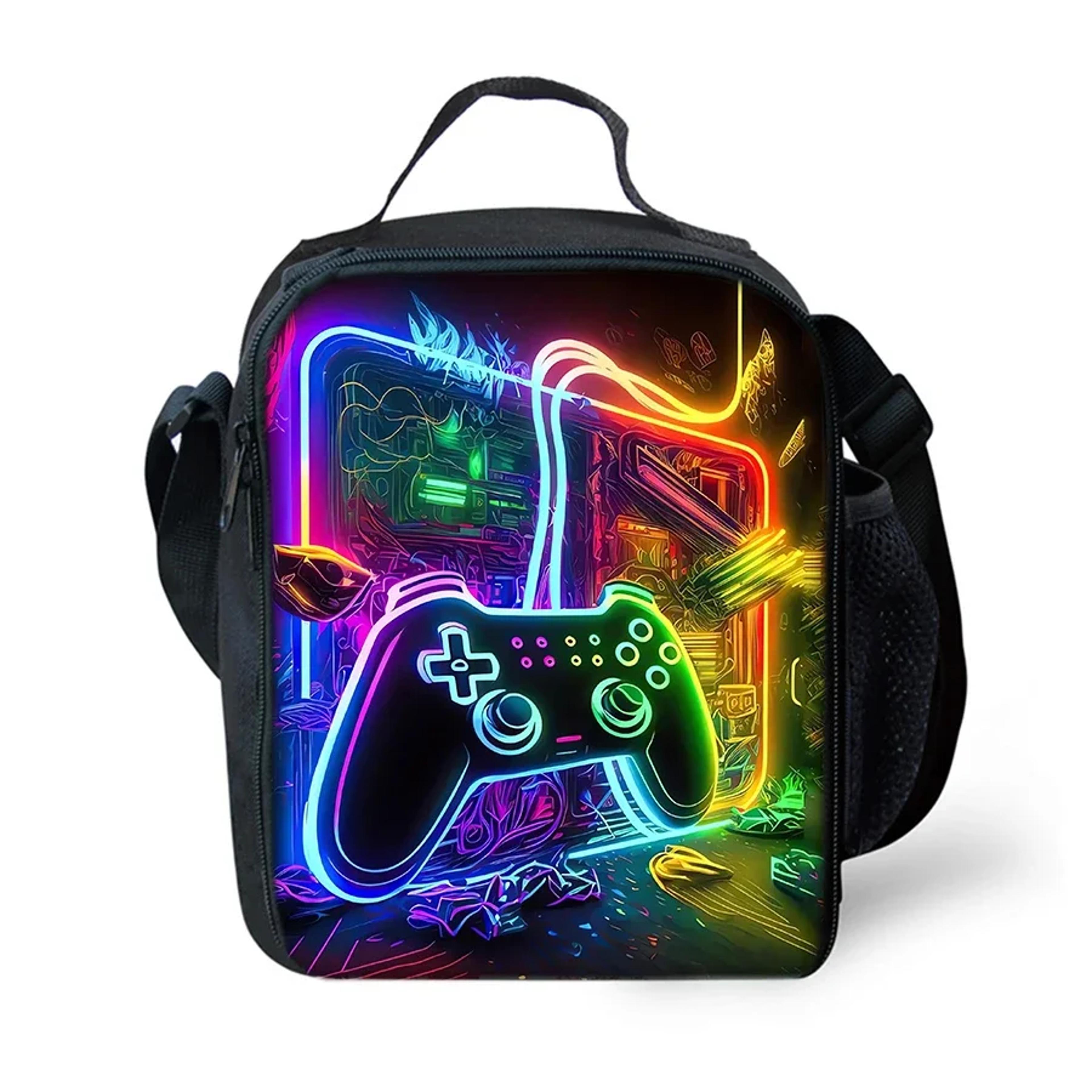 gamepad cartoon lunch bag for kids with shoulder strap and bento storage