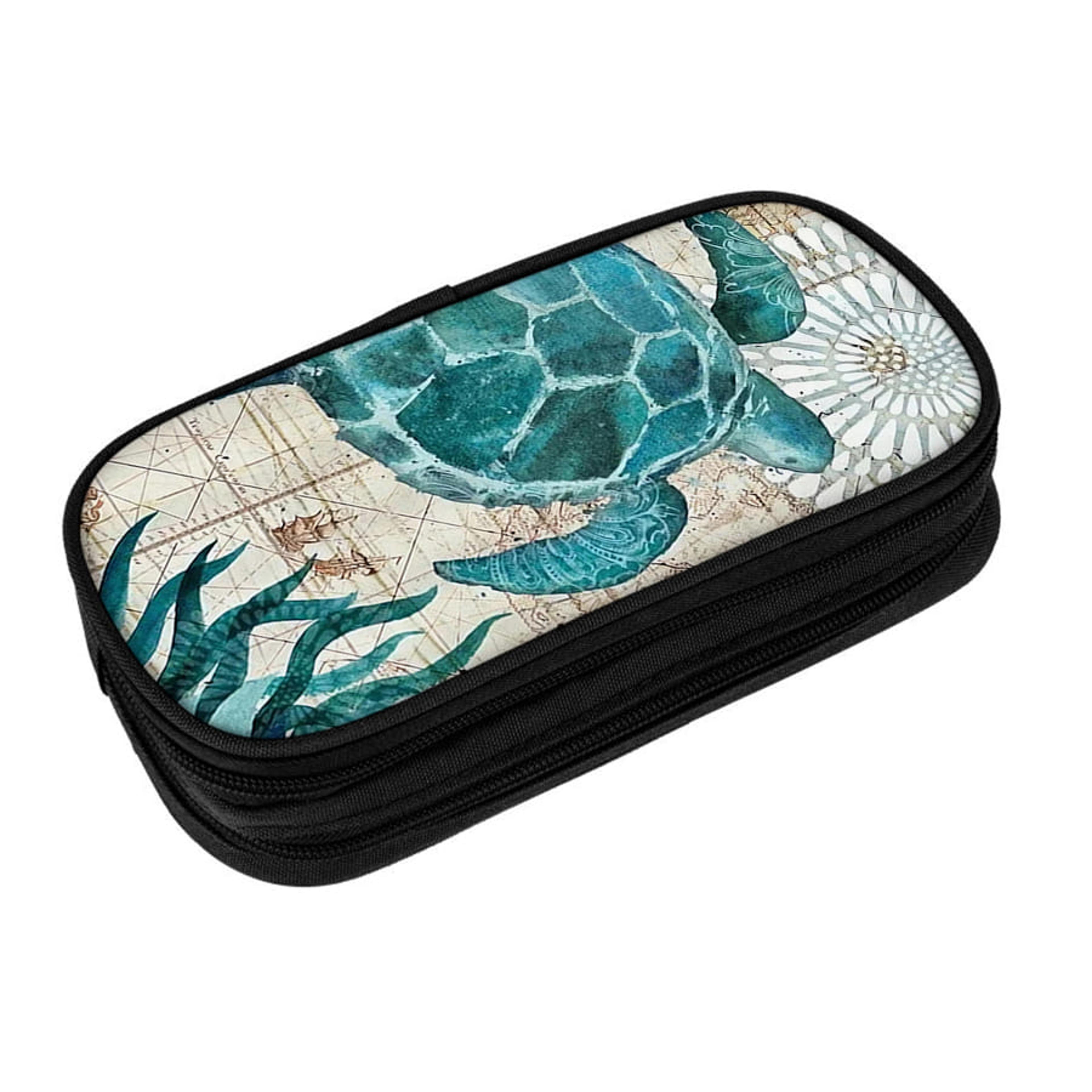 green sea turtle double layer pencil case cute cartoon school organizer for kids