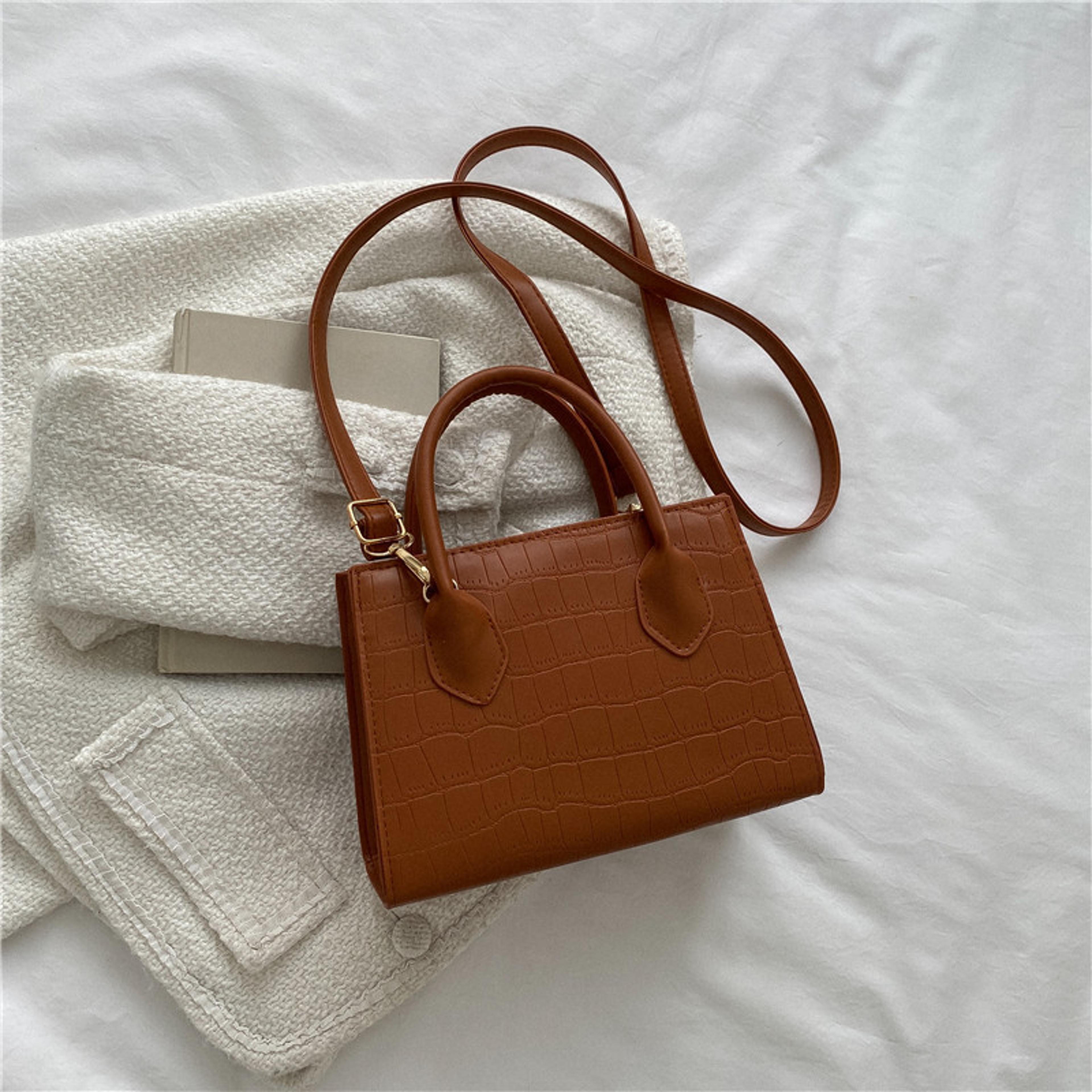 elegant small square top handle handbag for women daily commuting crossbody shoulder bag