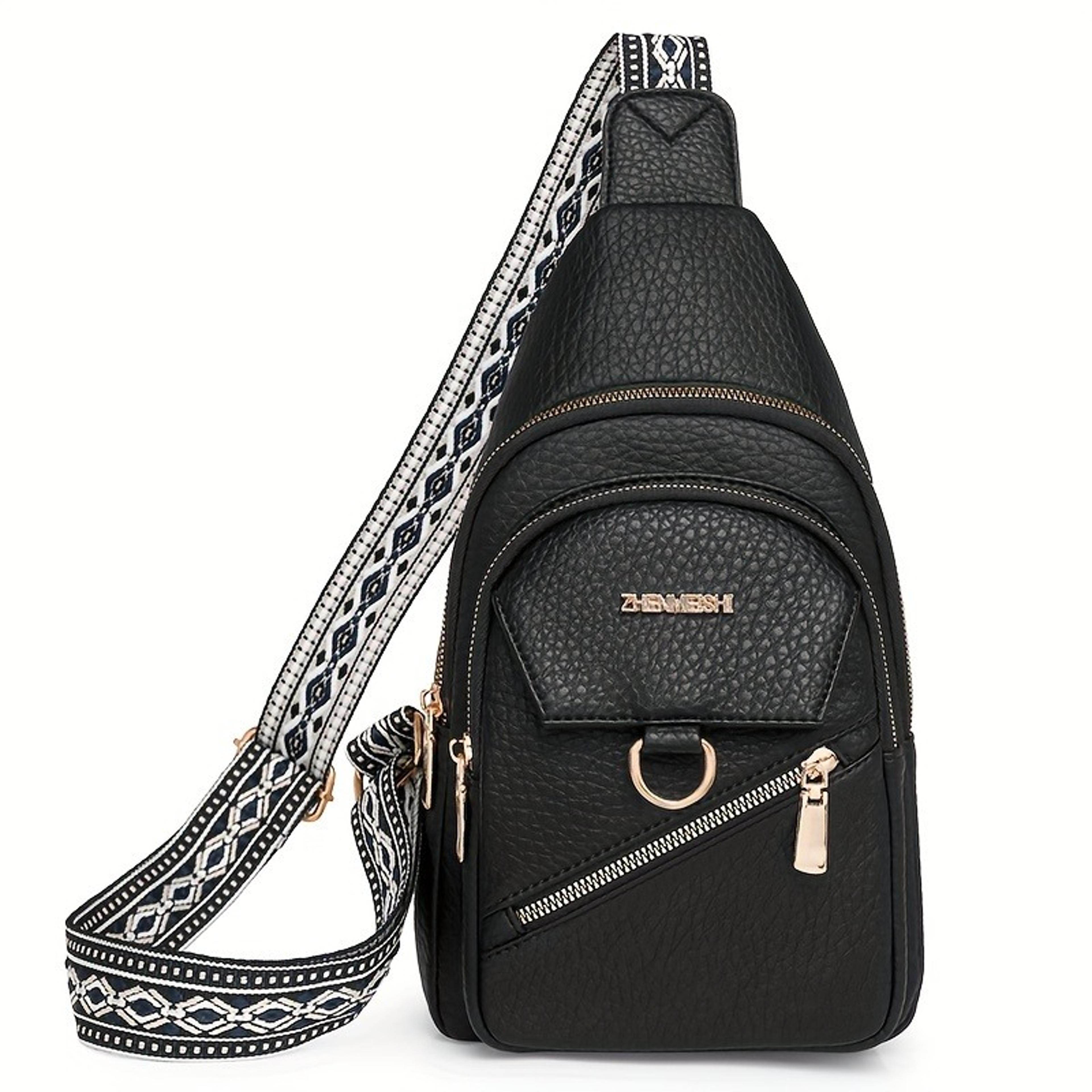 large capacity pu leather crossbody chest bag adjustable strap travel shoulder bag