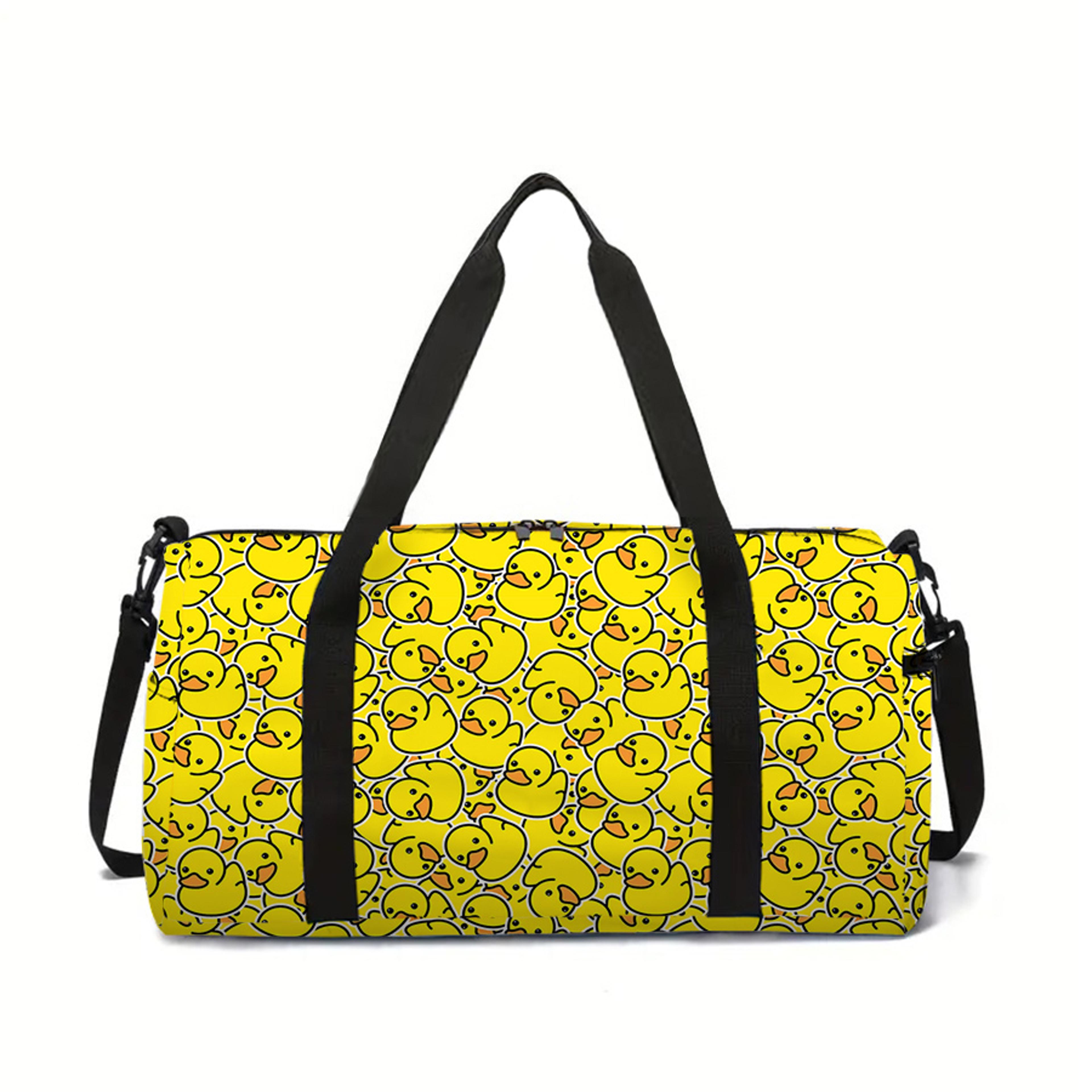 yellow duck pattern large travel duffle bag waterproof gym tote for boys girls
