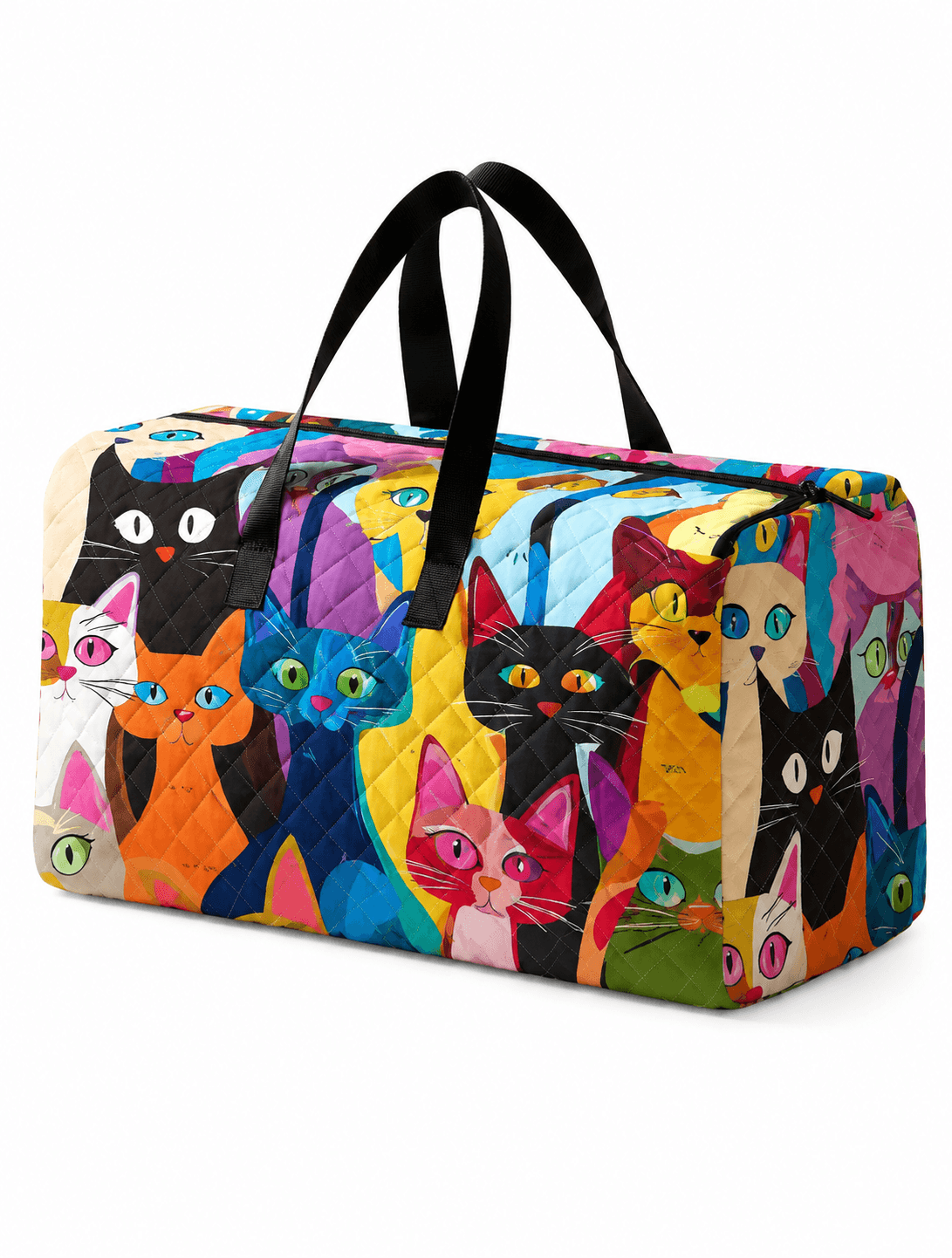 cute cat printed duffle bag portable weekend travel handbag for women and girls