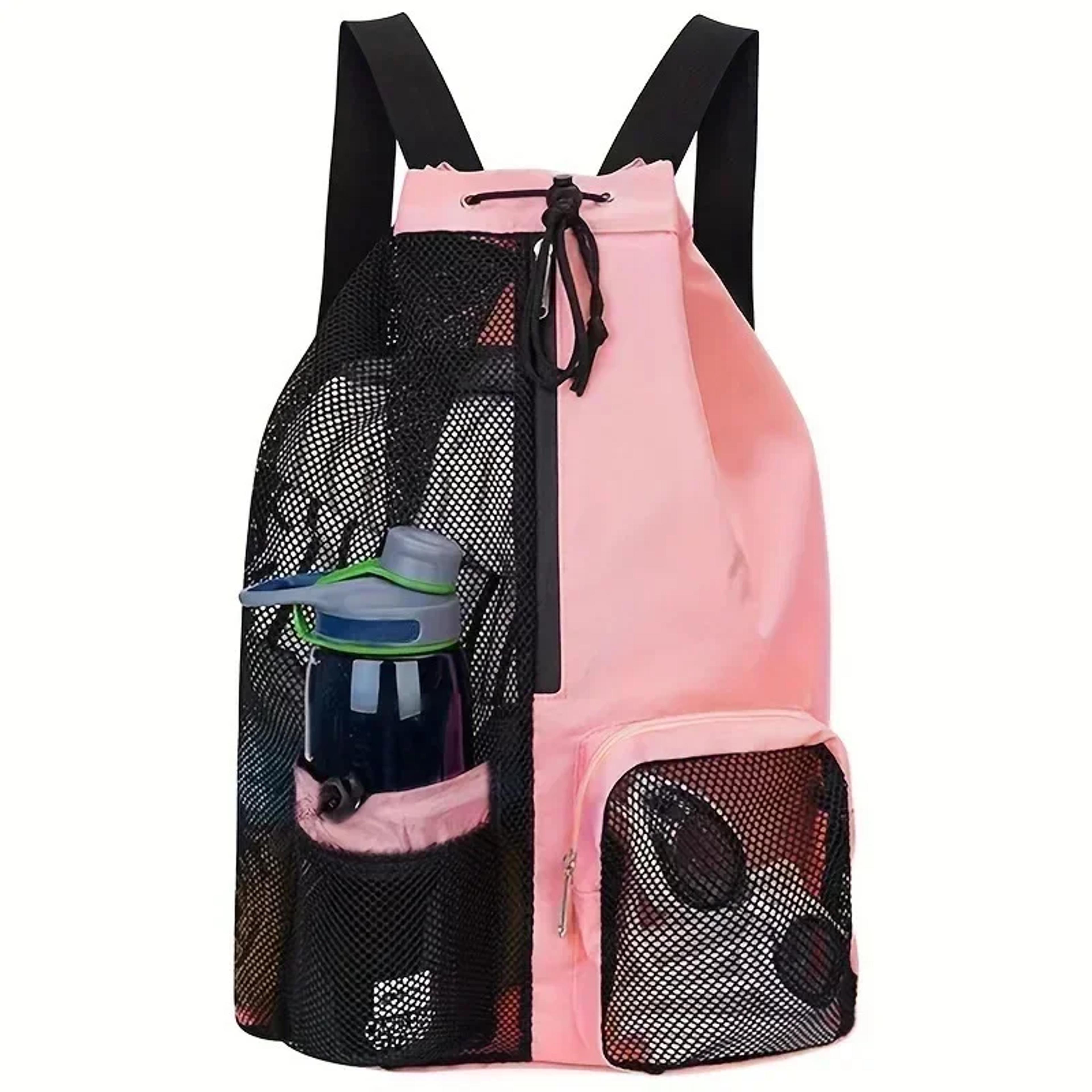 portable mesh drawstring backpack for swimming beach diving and gym