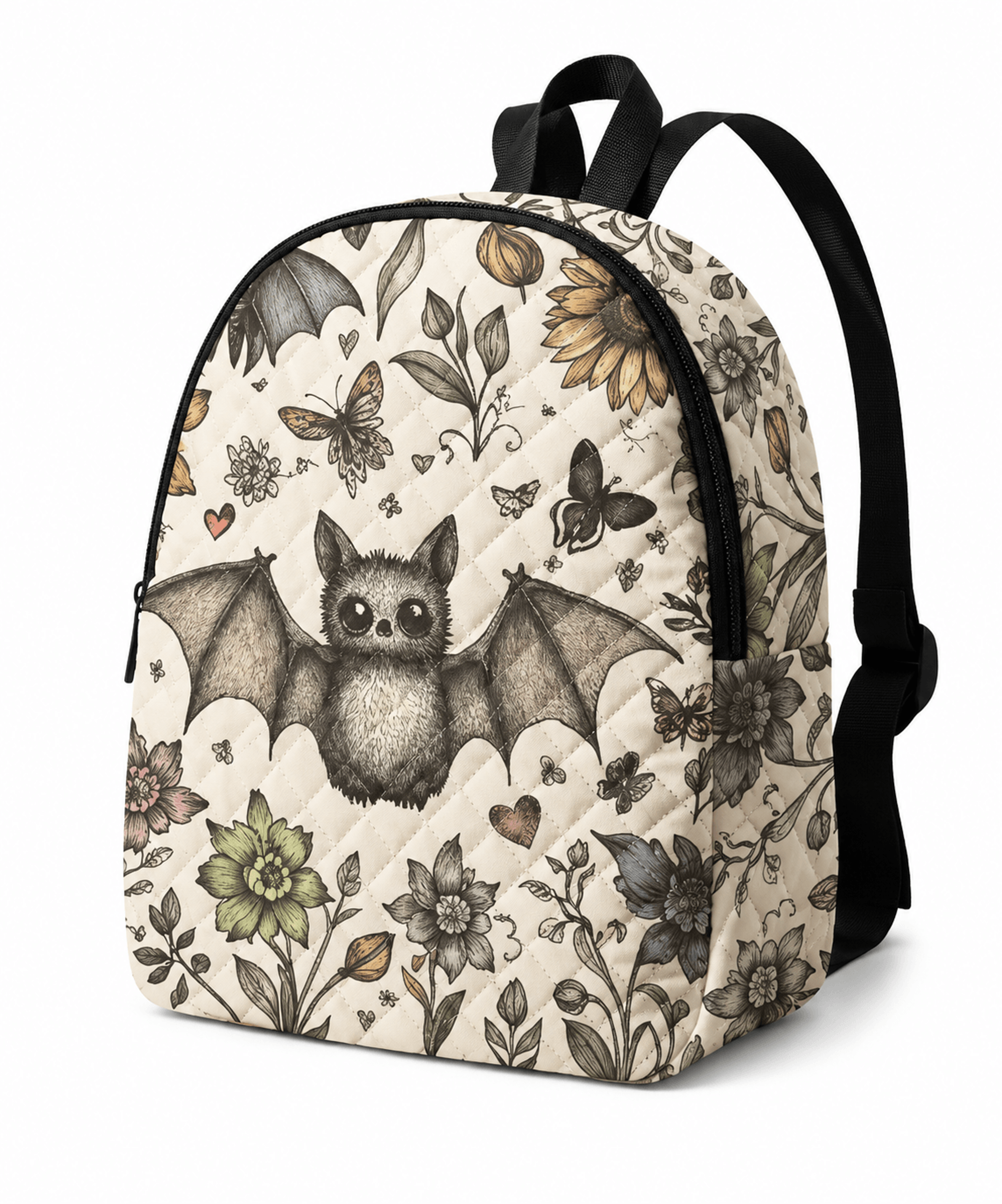 batflower butterfly quilted compact backpack for travel campus and daily use