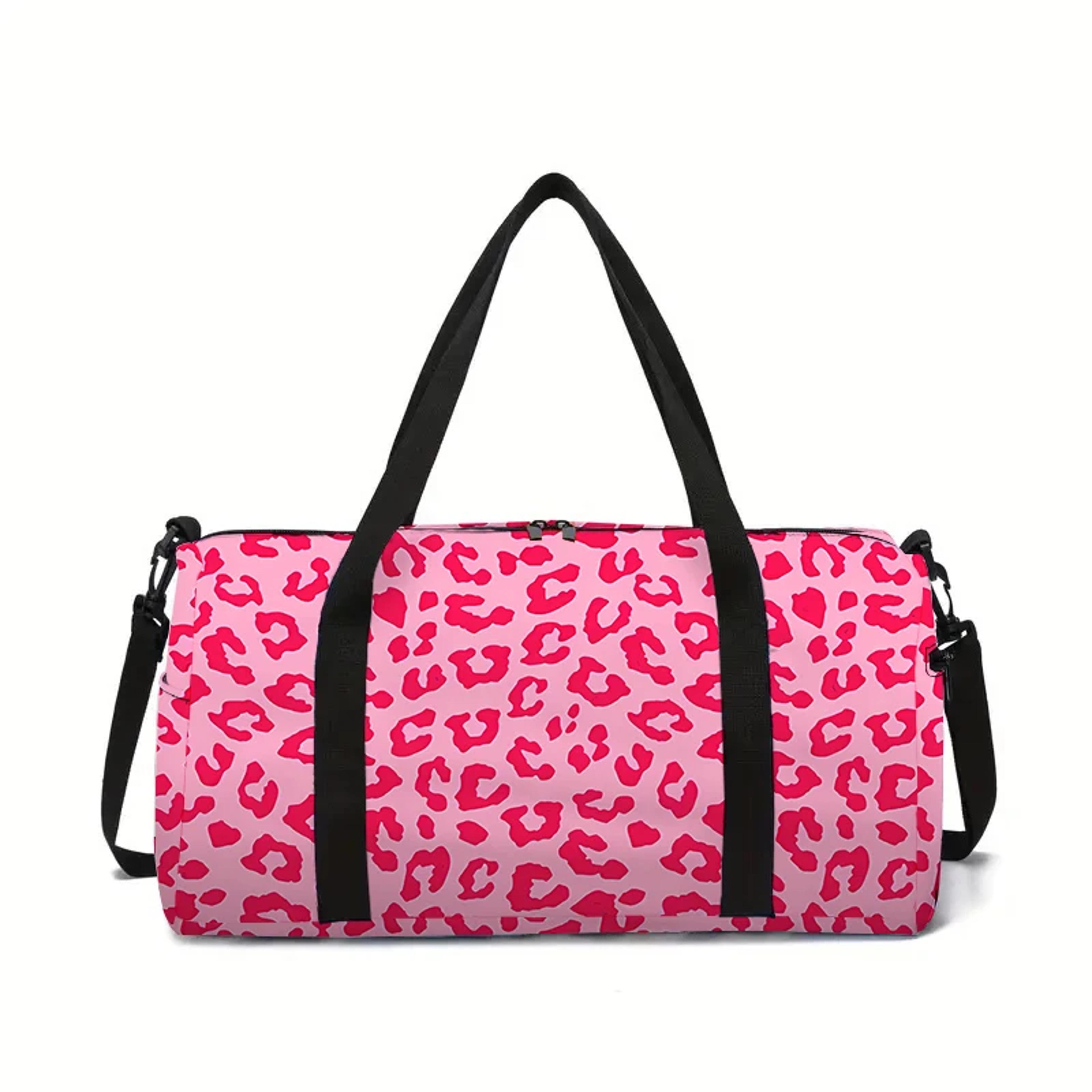 pink leopard cartoon travel bag for kids large capacity luggage bag