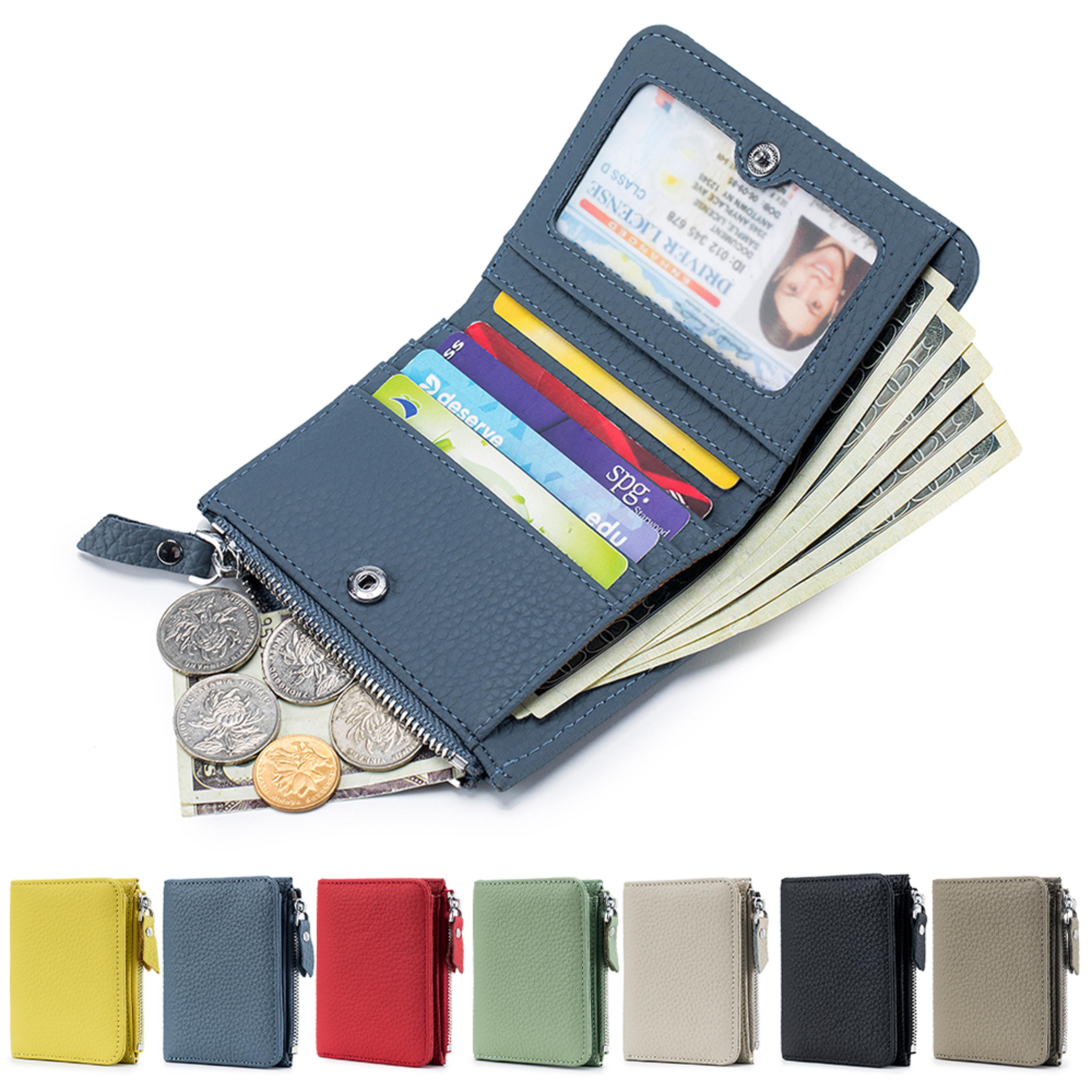 compact genuine leather rfid wallet slim zipper coin purse for men and women