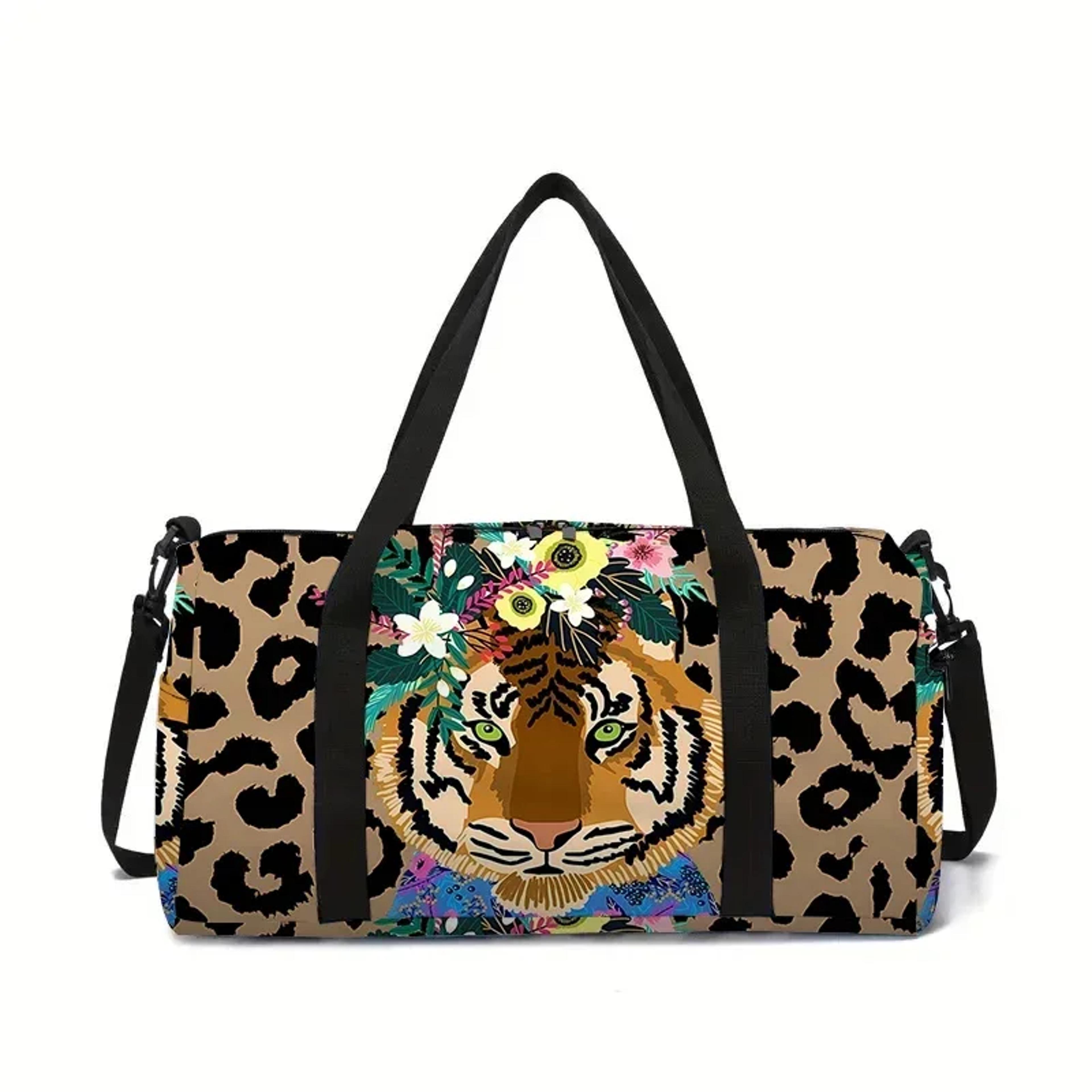 leopard tiger kids travel duffel bag large capacity cartoon luggage bag