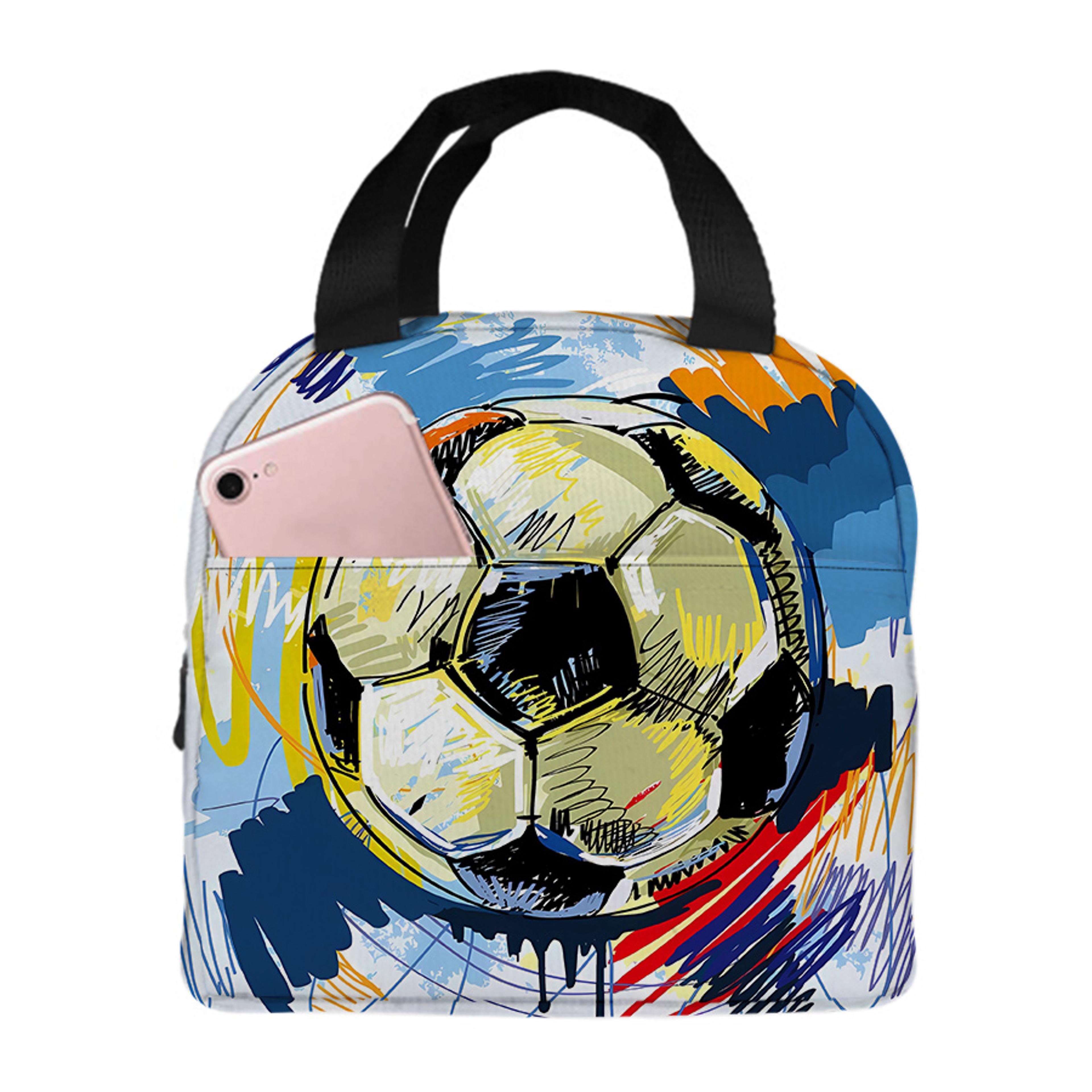 football pattern insulated kids lunch bag for school and picnics