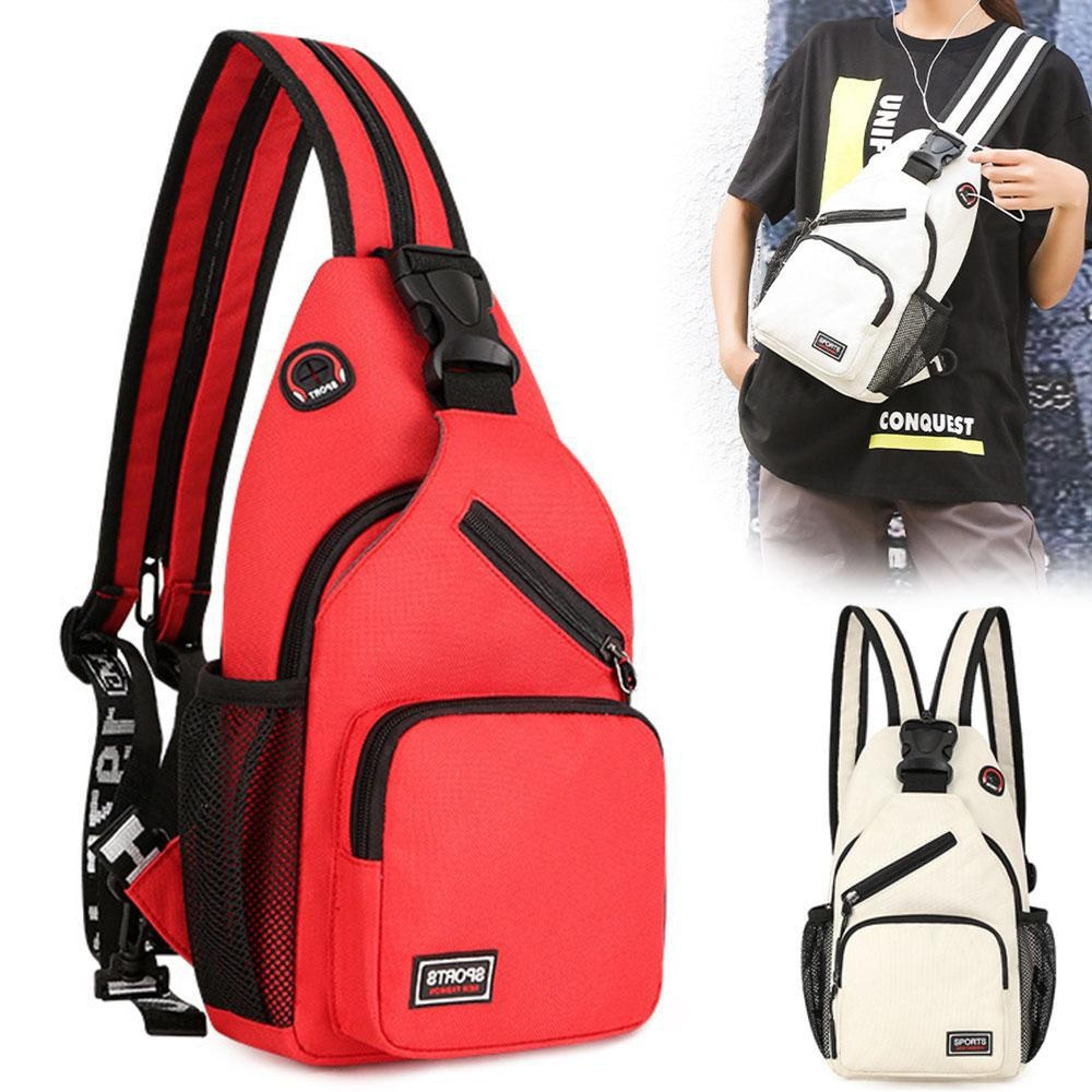 multifunctional sling chest backpack with headphone hole