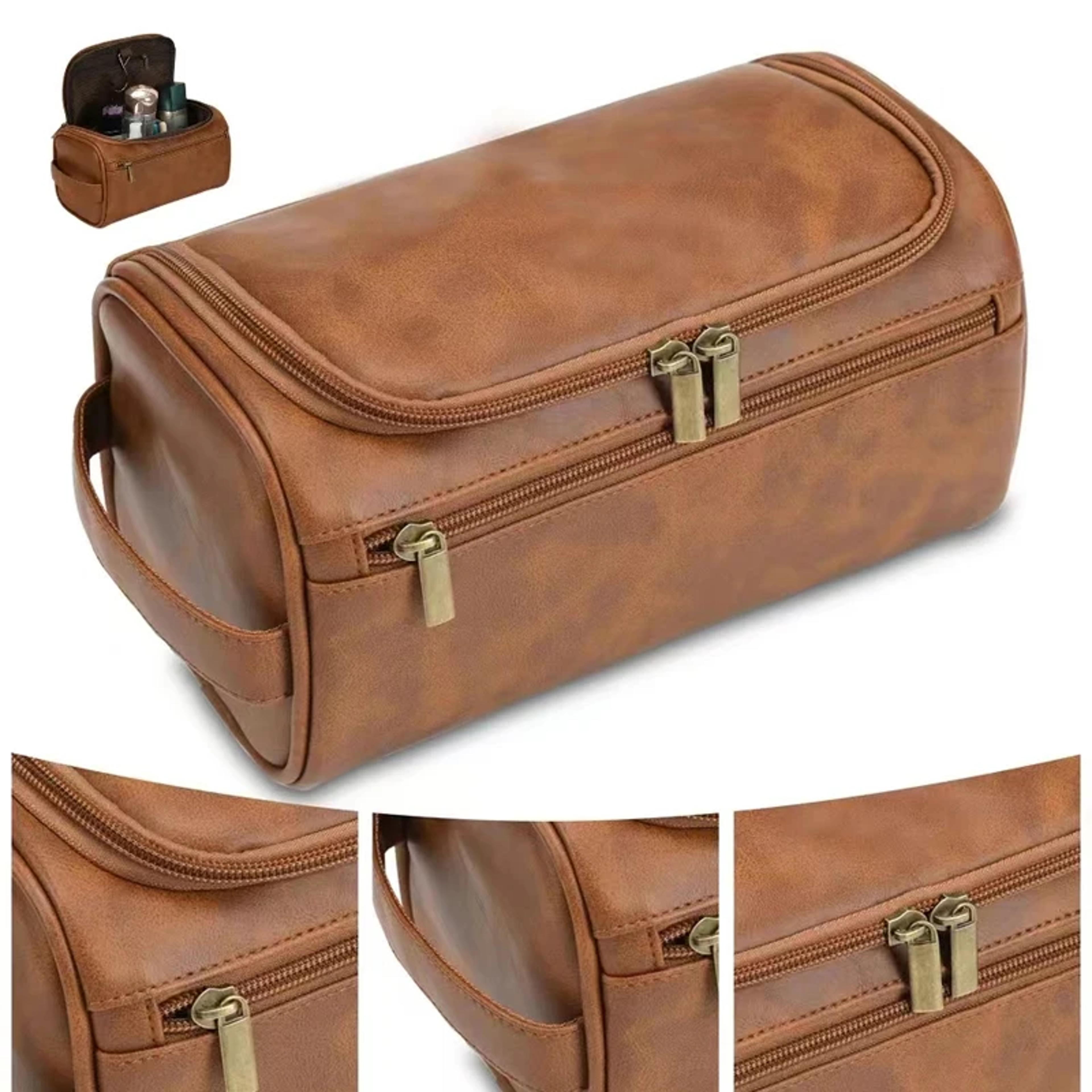 premium leather toiletry bag for men and women with hanging design travel organizer